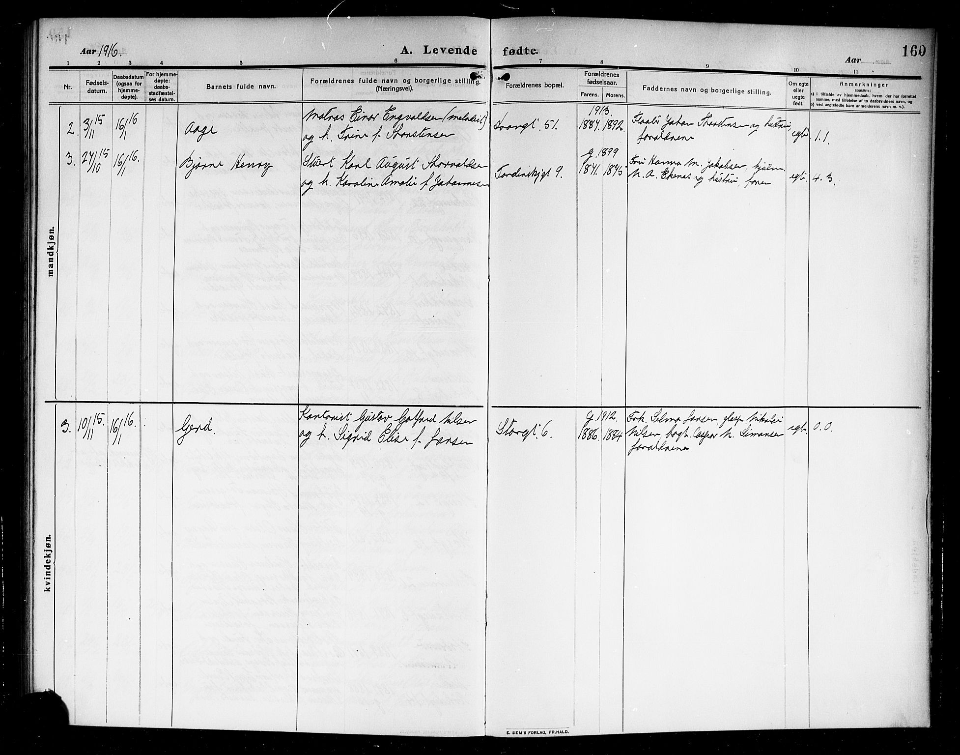 Larvik kirkebøker, SAKO/A-352/G/Ga/L0008: Parish register (copy) no. I 8, 1909-1920, p. 160