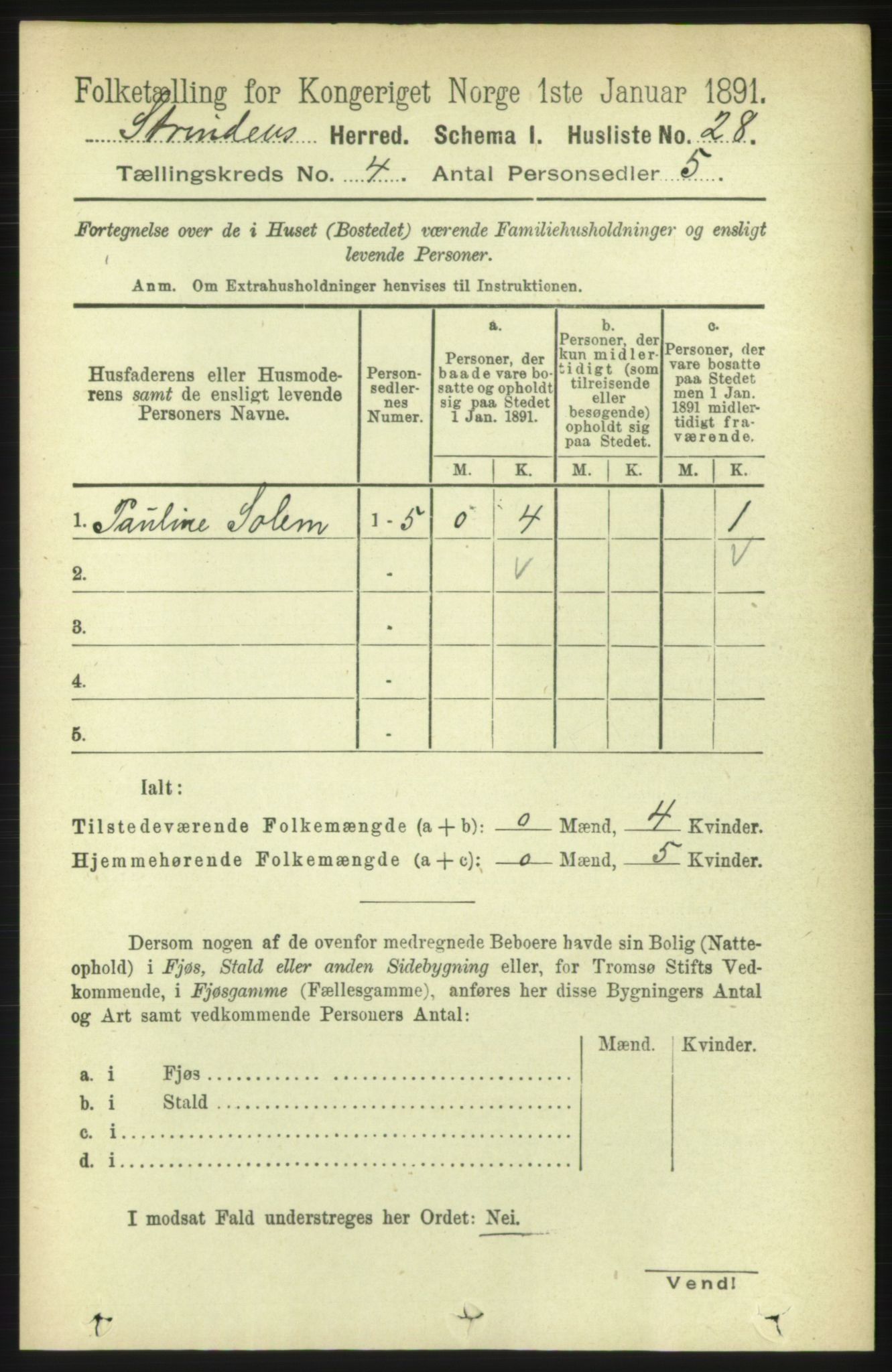 RA, 1891 census for 1660 Strinda, 1891, p. 3804