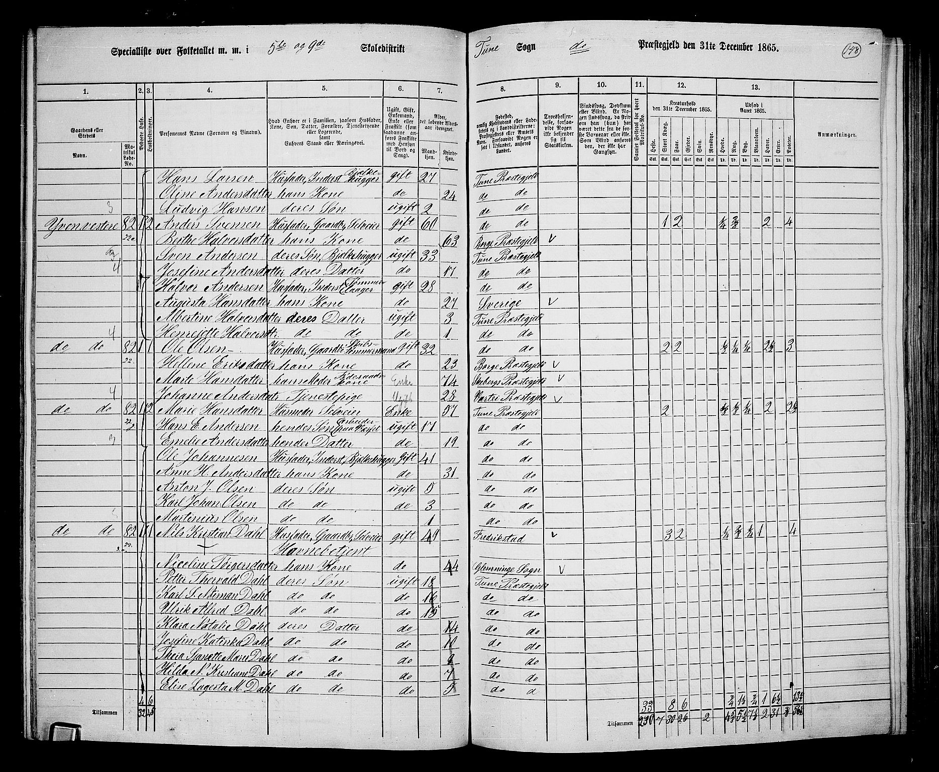 RA, 1865 census for Tune, 1865, p. 138