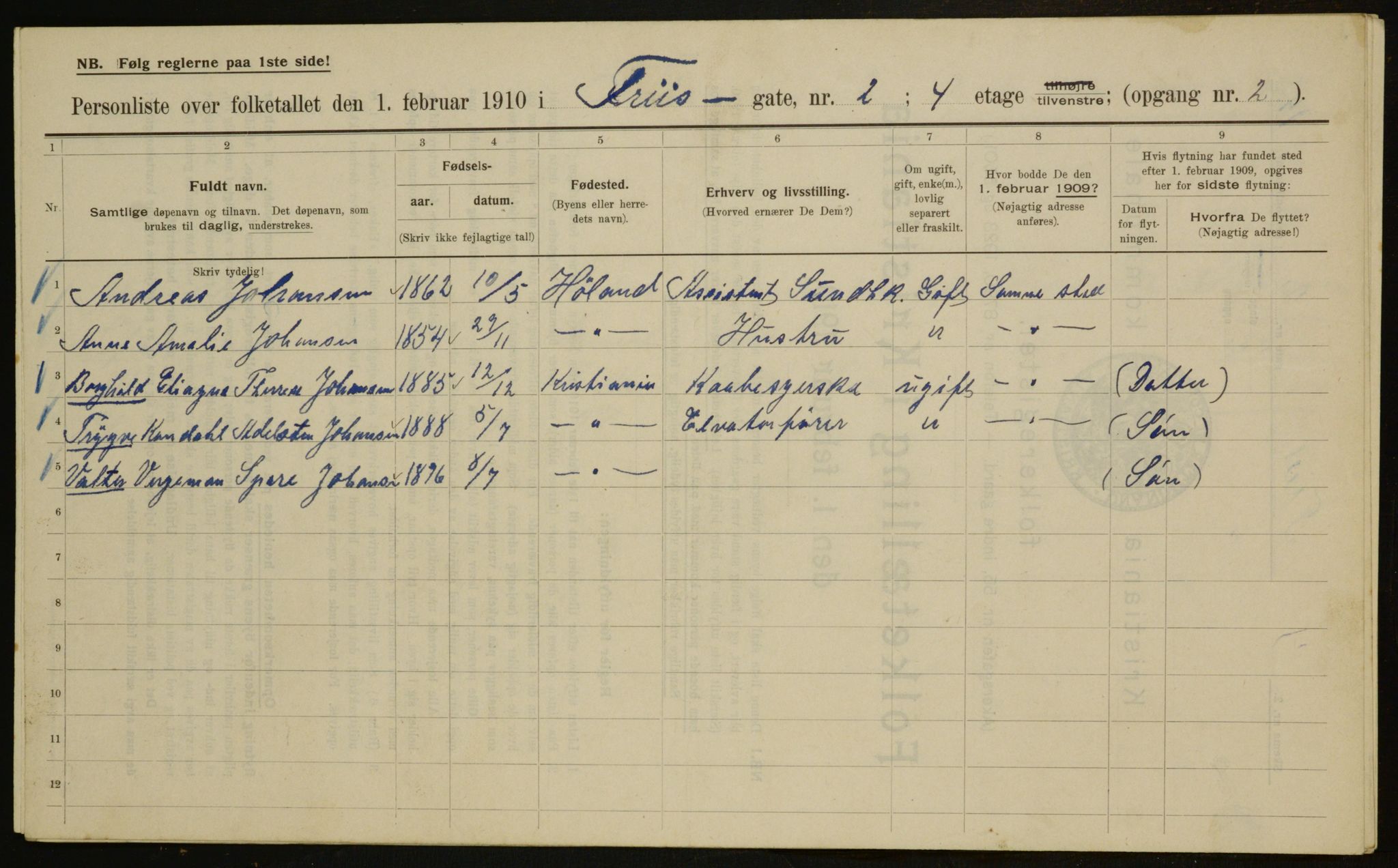 OBA, Municipal Census 1910 for Kristiania, 1910, p. 25143