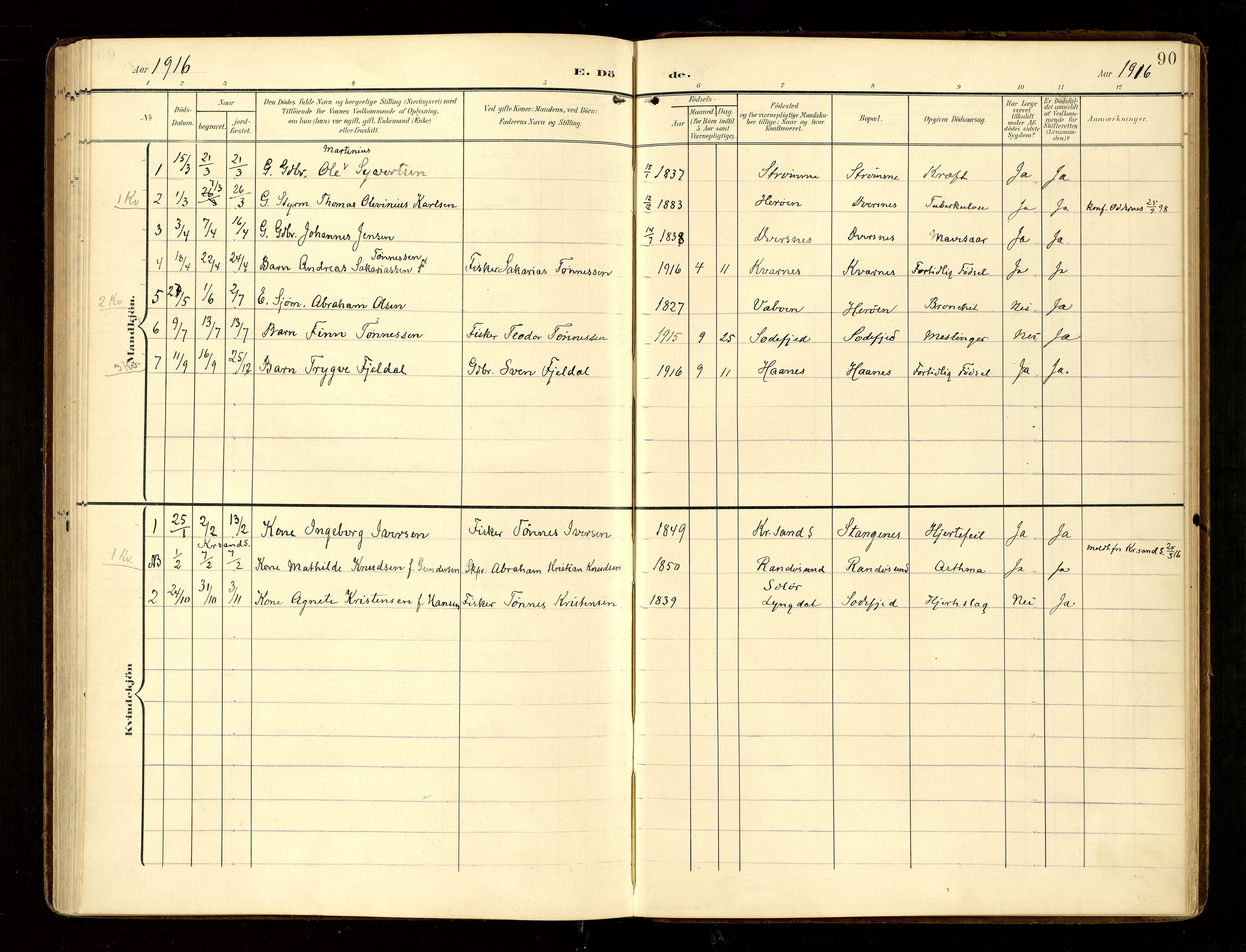 Oddernes sokneprestkontor, AV/SAK-1111-0033/F/Fa/Fab/L0003: Parish register (official) no. A 3, 1903-1916, p. 90