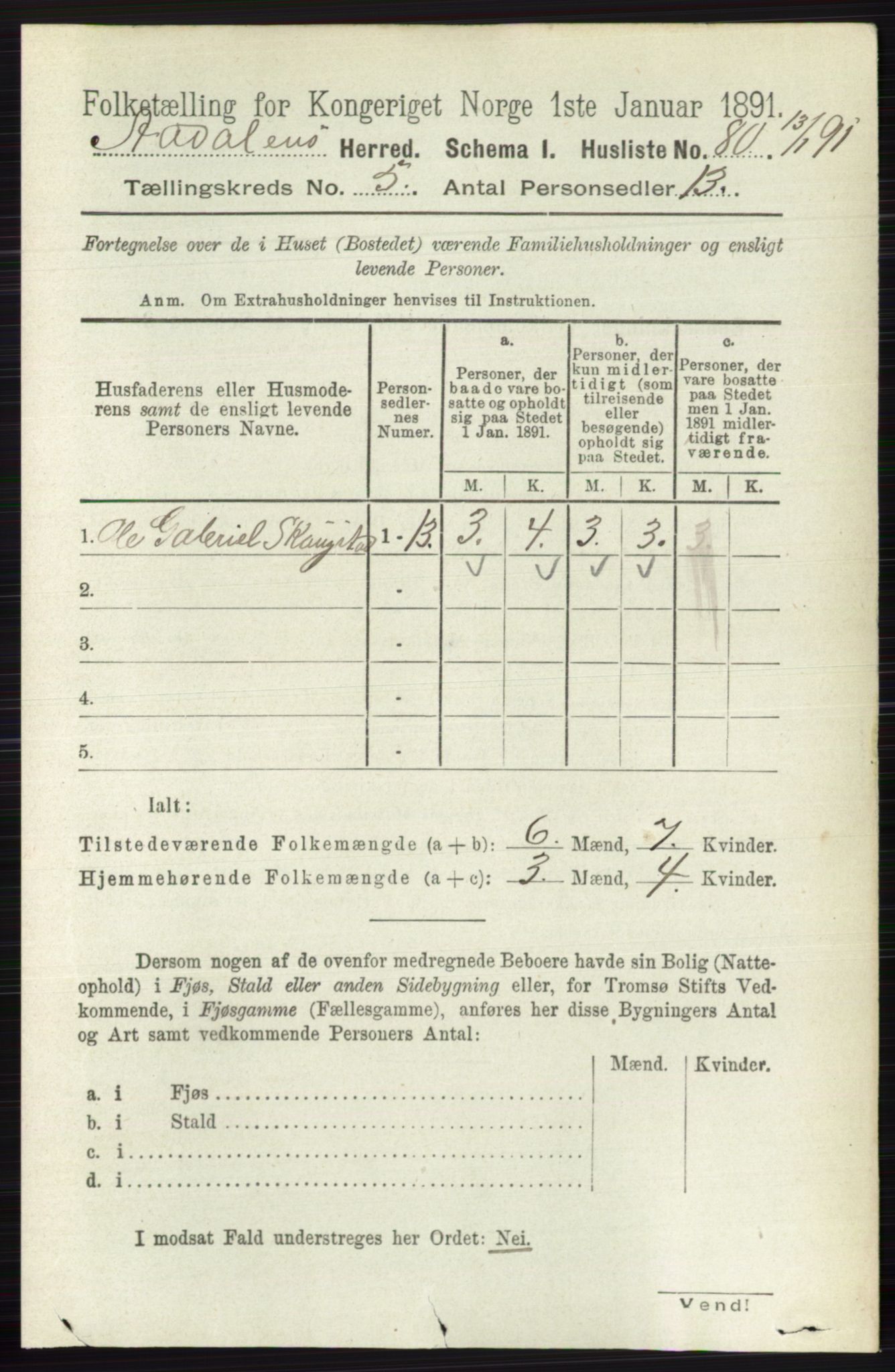 RA, 1891 census for 0614 Ådal, 1891, p. 2007