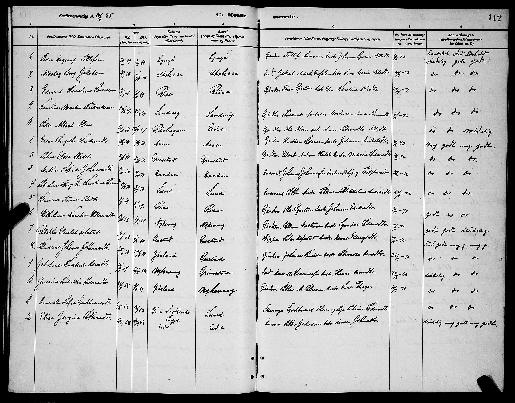 Ministerialprotokoller, klokkerbøker og fødselsregistre - Nordland, AV/SAT-A-1459/892/L1325: Parish register (copy) no. 892C02, 1878-1896, p. 112