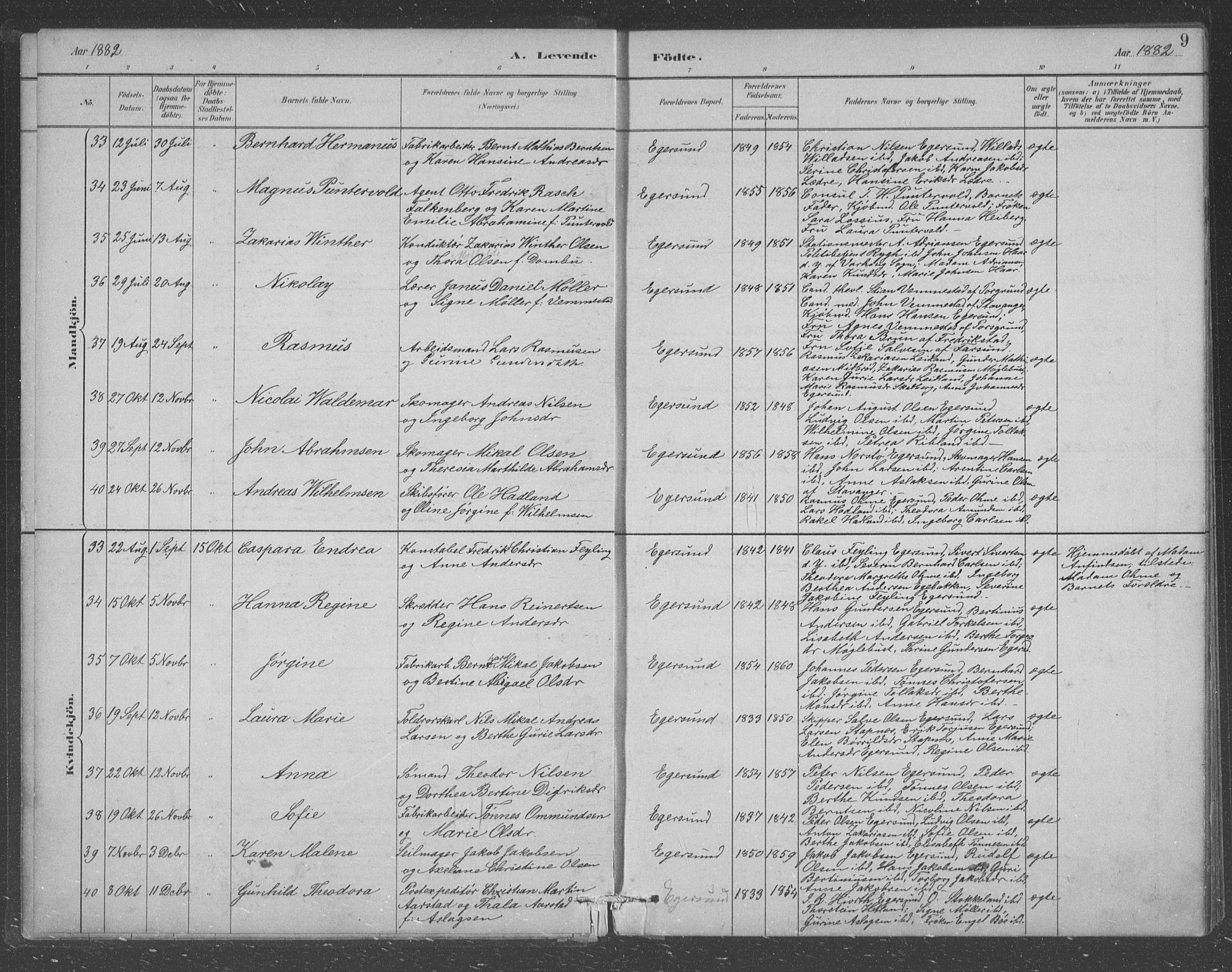 Eigersund sokneprestkontor, AV/SAST-A-101807/S09/L0008: Parish register (copy) no. B 8, 1882-1892, p. 9