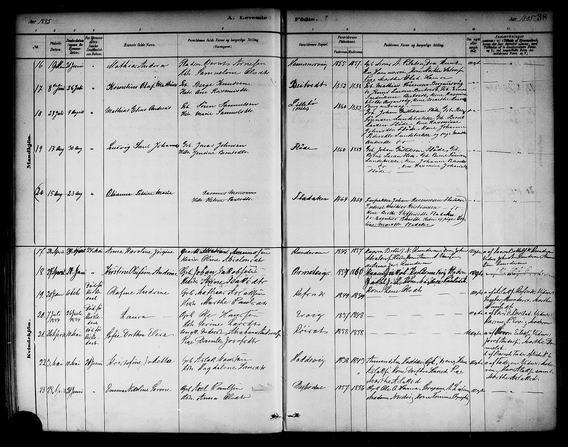 Selje sokneprestembete, AV/SAB-A-99938/H/Ha/Haa/Haab: Parish register (official) no. B 1, 1881-1890, p. 38