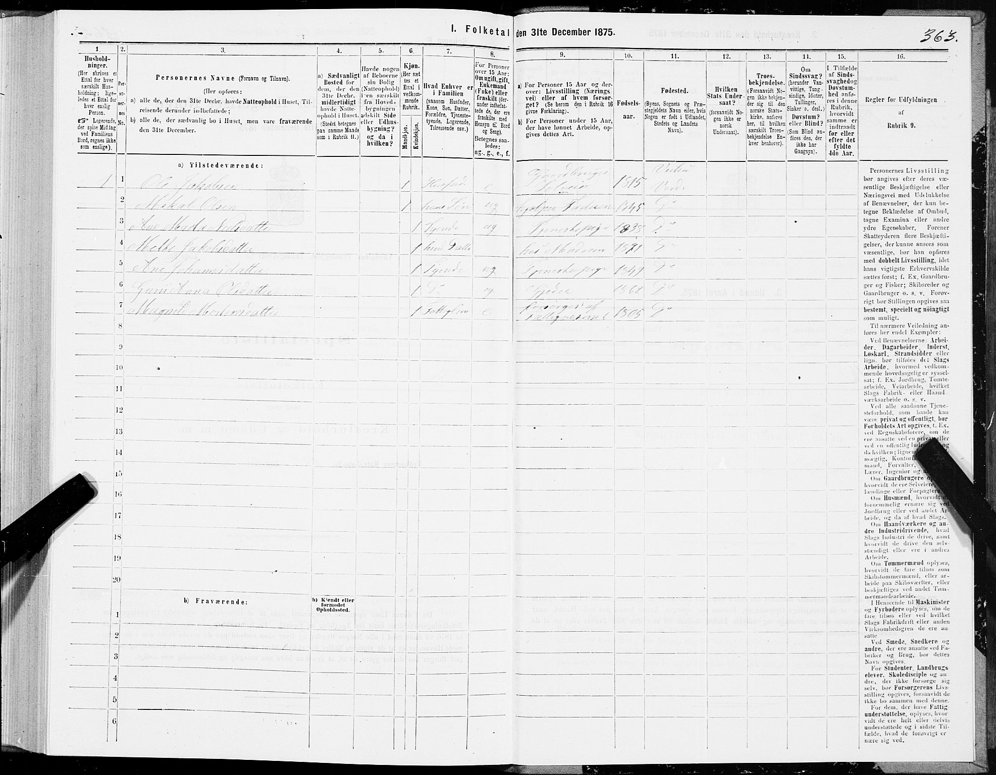 SAT, 1875 census for 1721P Verdal, 1875, p. 5363