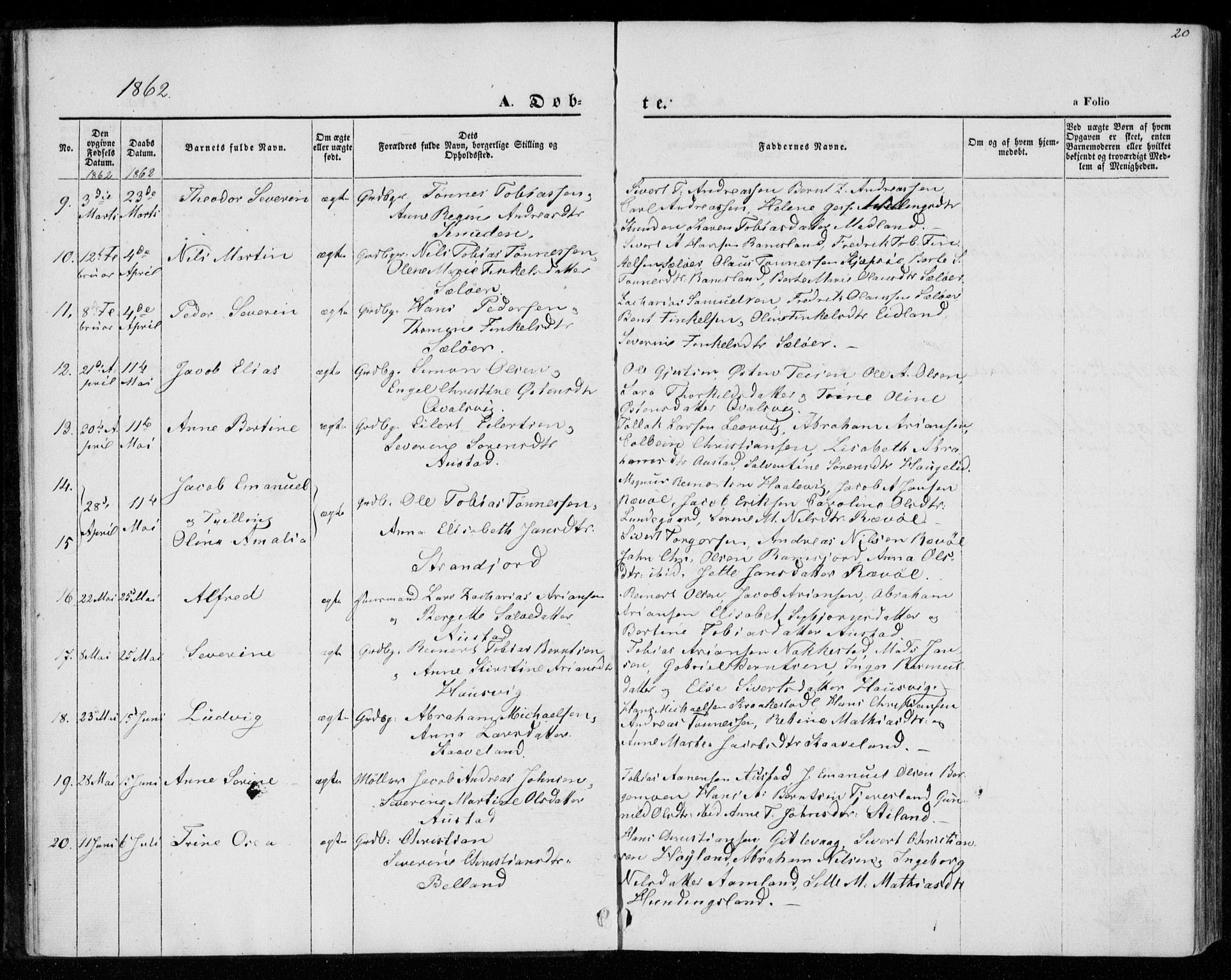 Lyngdal sokneprestkontor, AV/SAK-1111-0029/F/Fa/Faa/L0002: Parish register (official) no. A 2, 1858-1870, p. 20