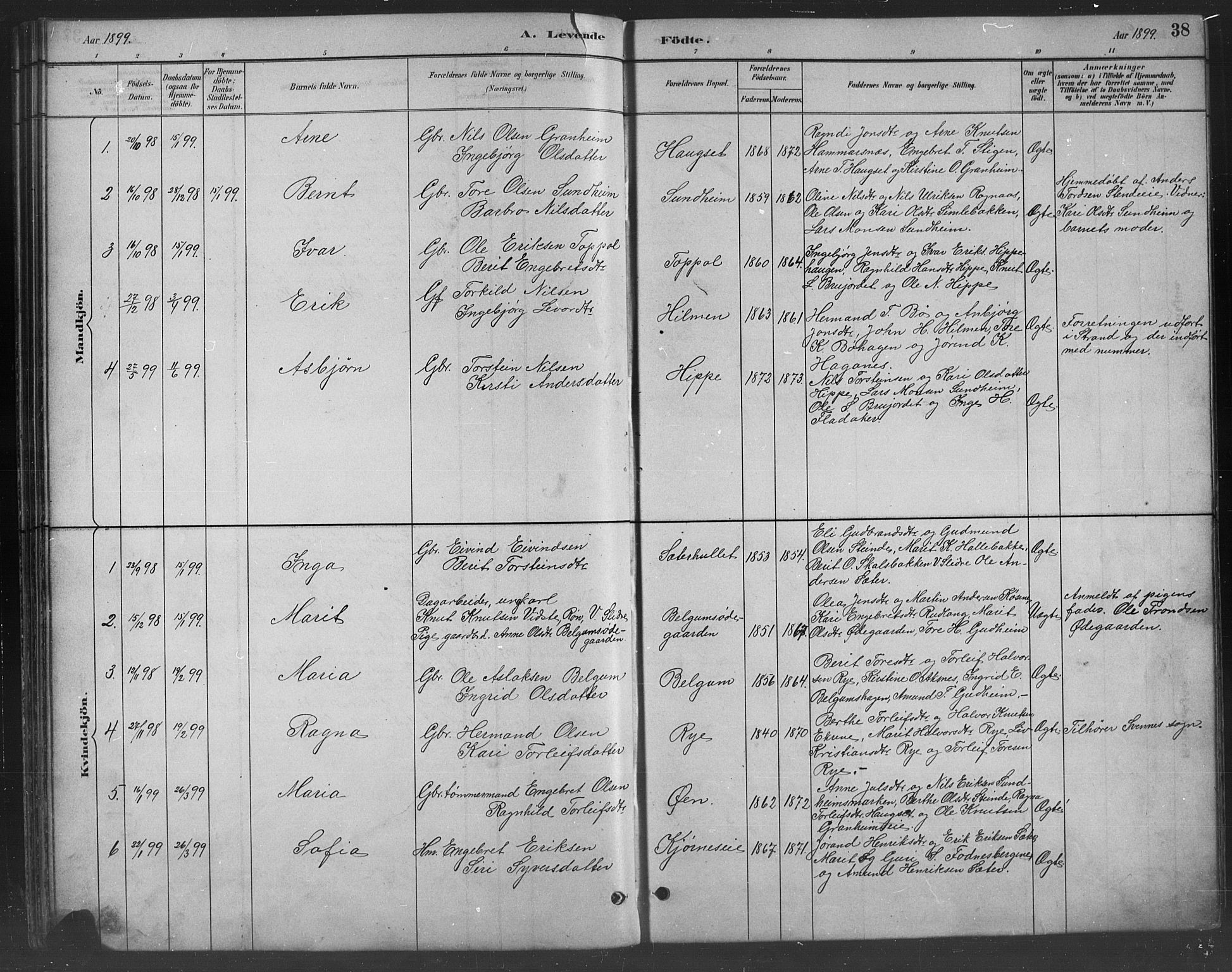 Nord-Aurdal prestekontor, SAH/PREST-132/H/Ha/Hab/L0008: Parish register (copy) no. 8, 1883-1916, p. 38