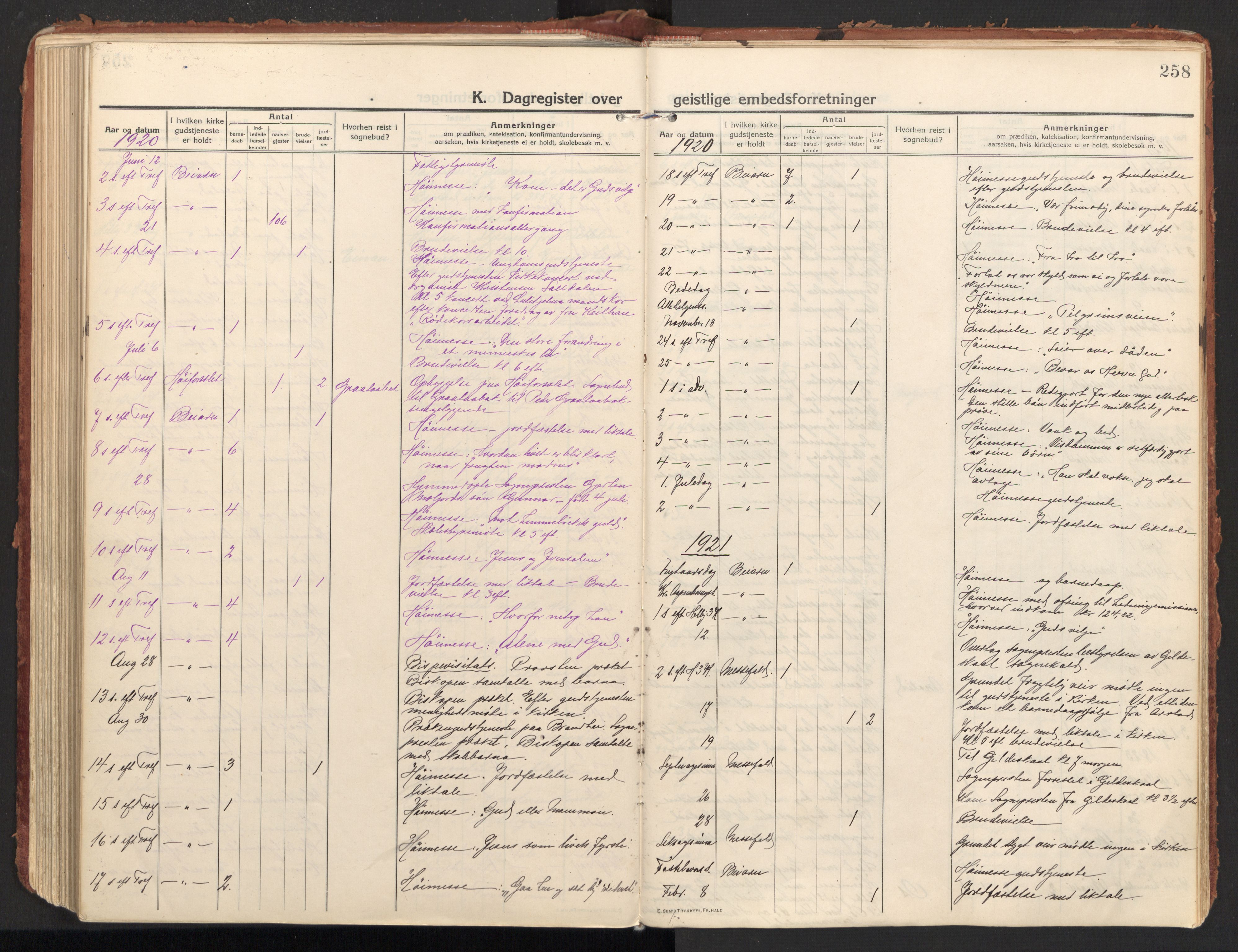 Ministerialprotokoller, klokkerbøker og fødselsregistre - Nordland, SAT/A-1459/846/L0650: Parish register (official) no. 846A08, 1916-1935, p. 258
