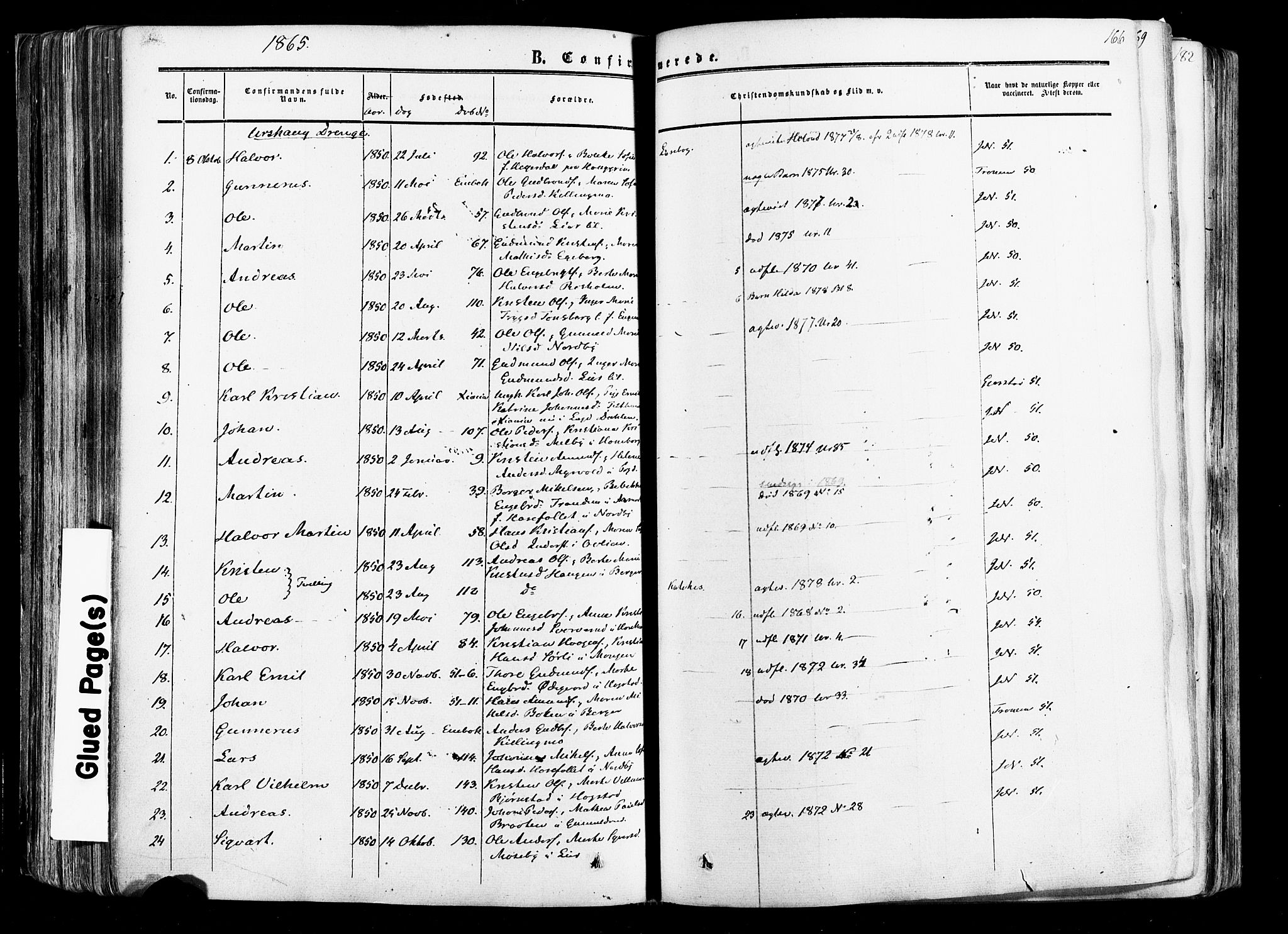 Aurskog prestekontor Kirkebøker, SAO/A-10304a/F/Fa/L0007: Parish register (official) no. I 7, 1854-1877, p. 166