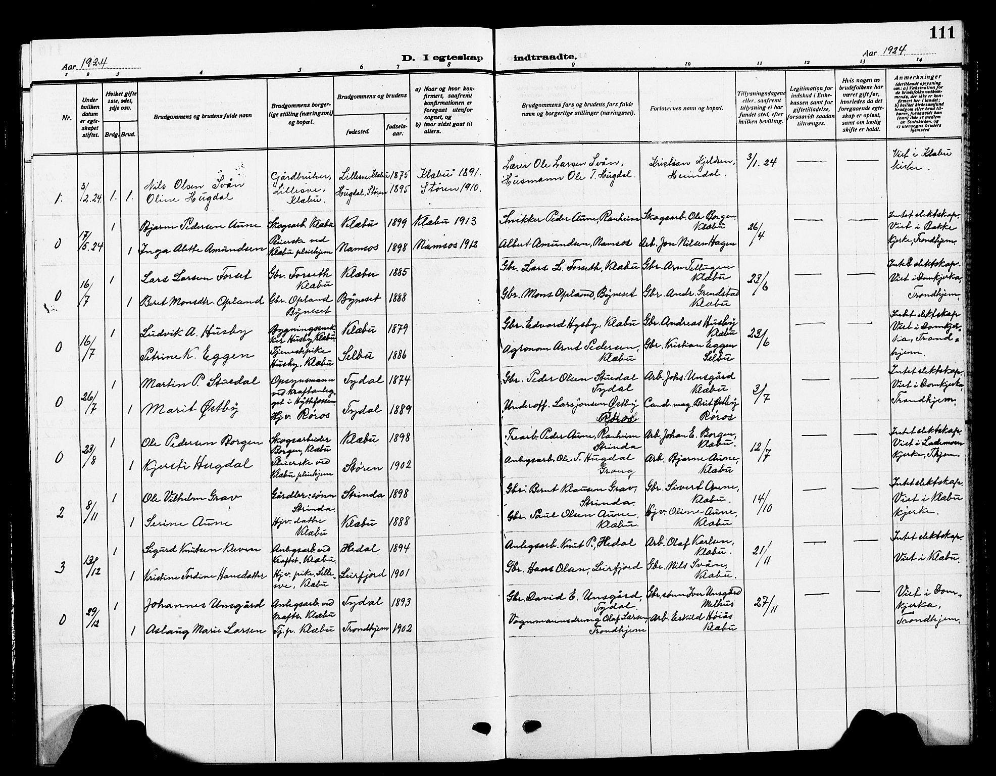 Ministerialprotokoller, klokkerbøker og fødselsregistre - Sør-Trøndelag, SAT/A-1456/618/L0453: Parish register (copy) no. 618C04, 1907-1925, p. 111