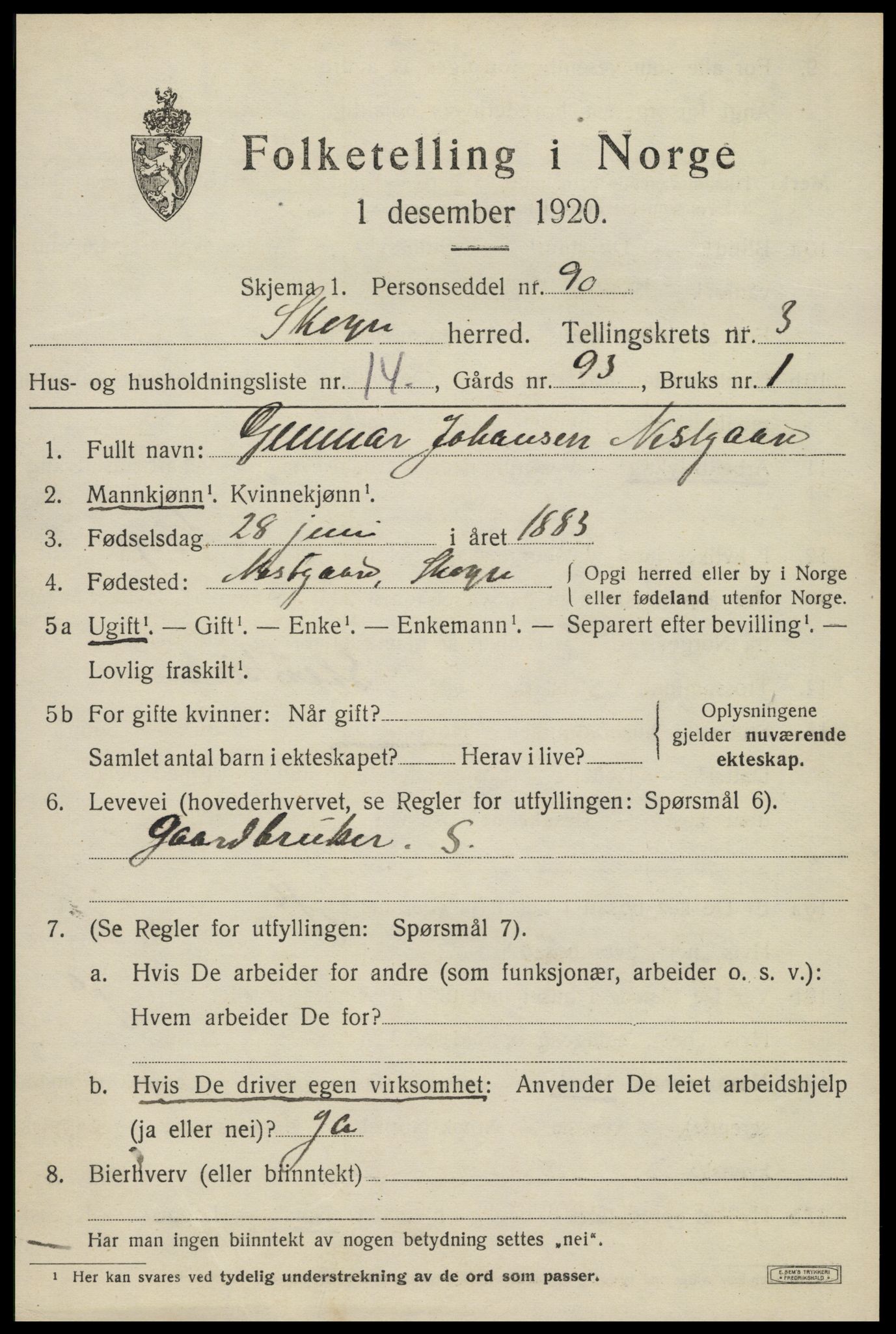 SAT, 1920 census for Skogn, 1920, p. 4773