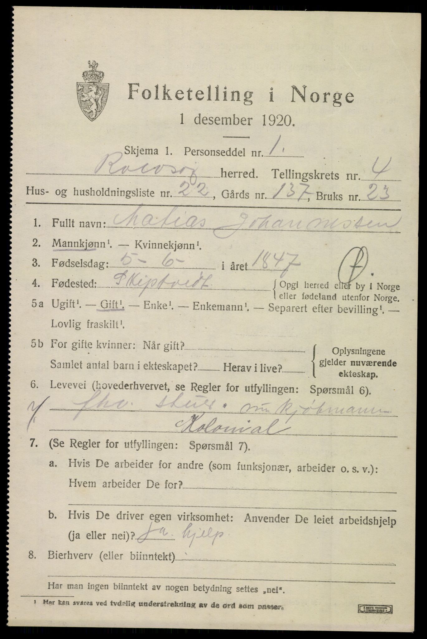 SAO, 1920 census for Rolvsøy, 1920, p. 4667