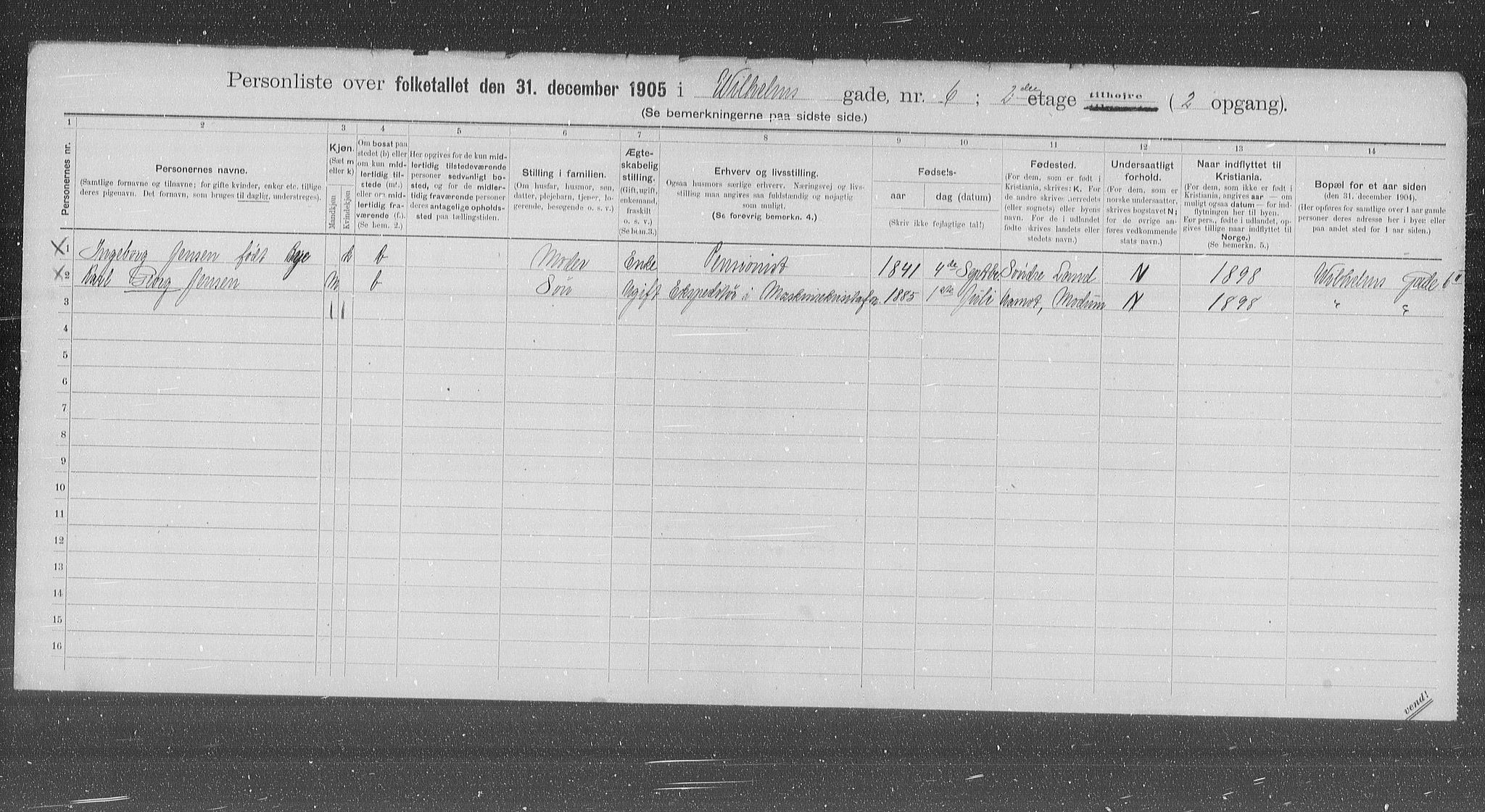 OBA, Municipal Census 1905 for Kristiania, 1905, p. 67420