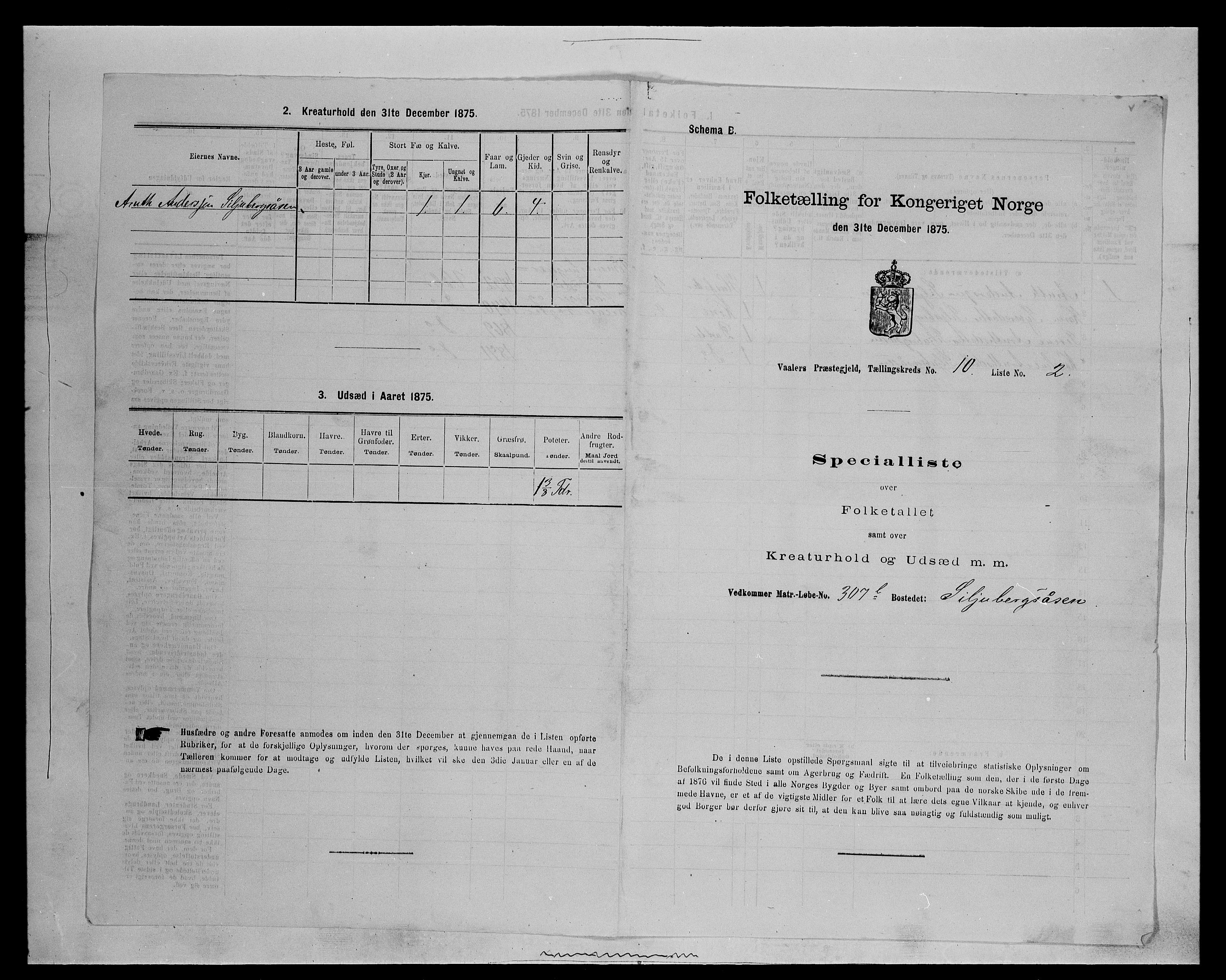 SAH, 1875 census for 0426P Våler parish (Hedmark), 1875, p. 1292