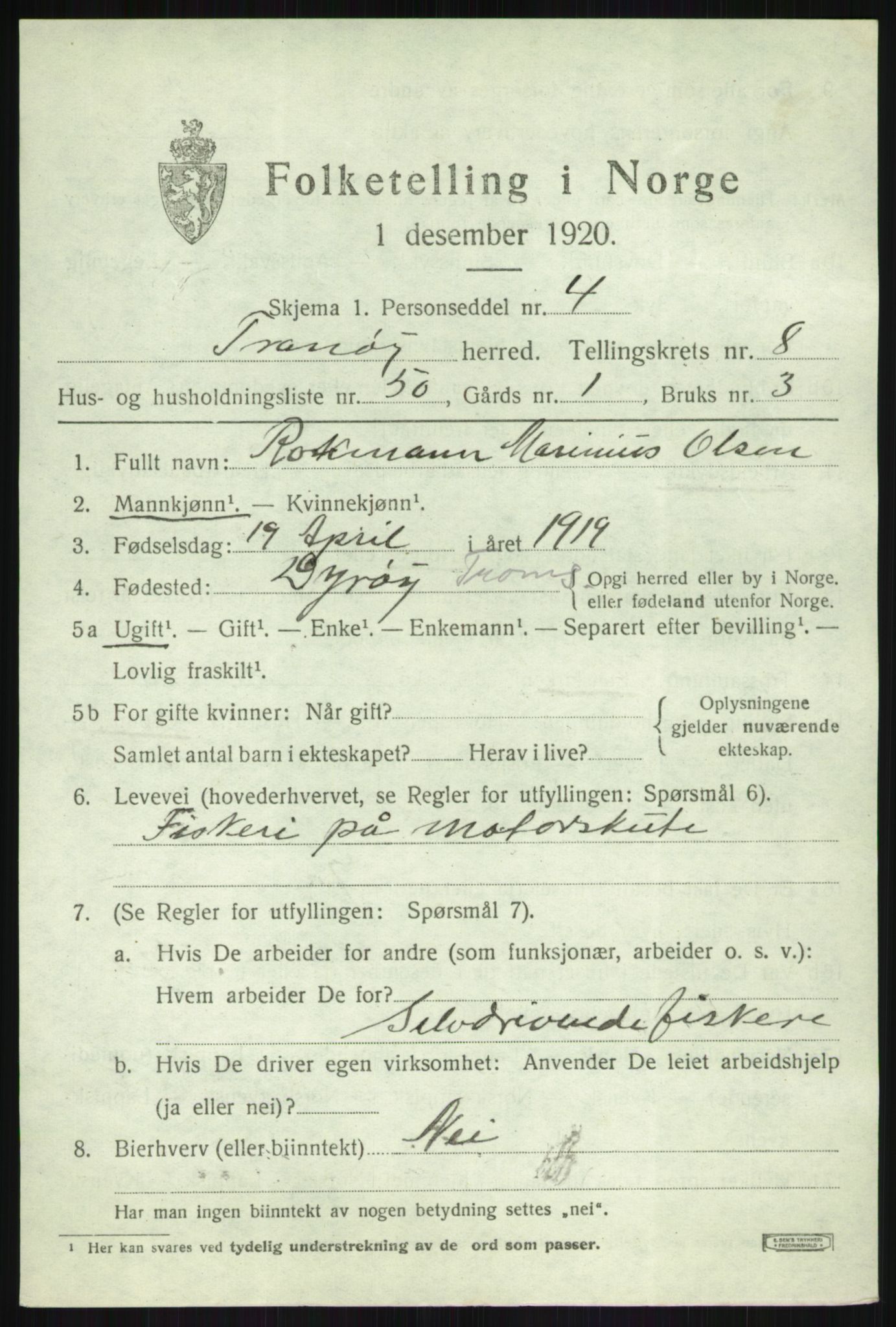 SATØ, 1920 census for Tranøy, 1920, p. 4543