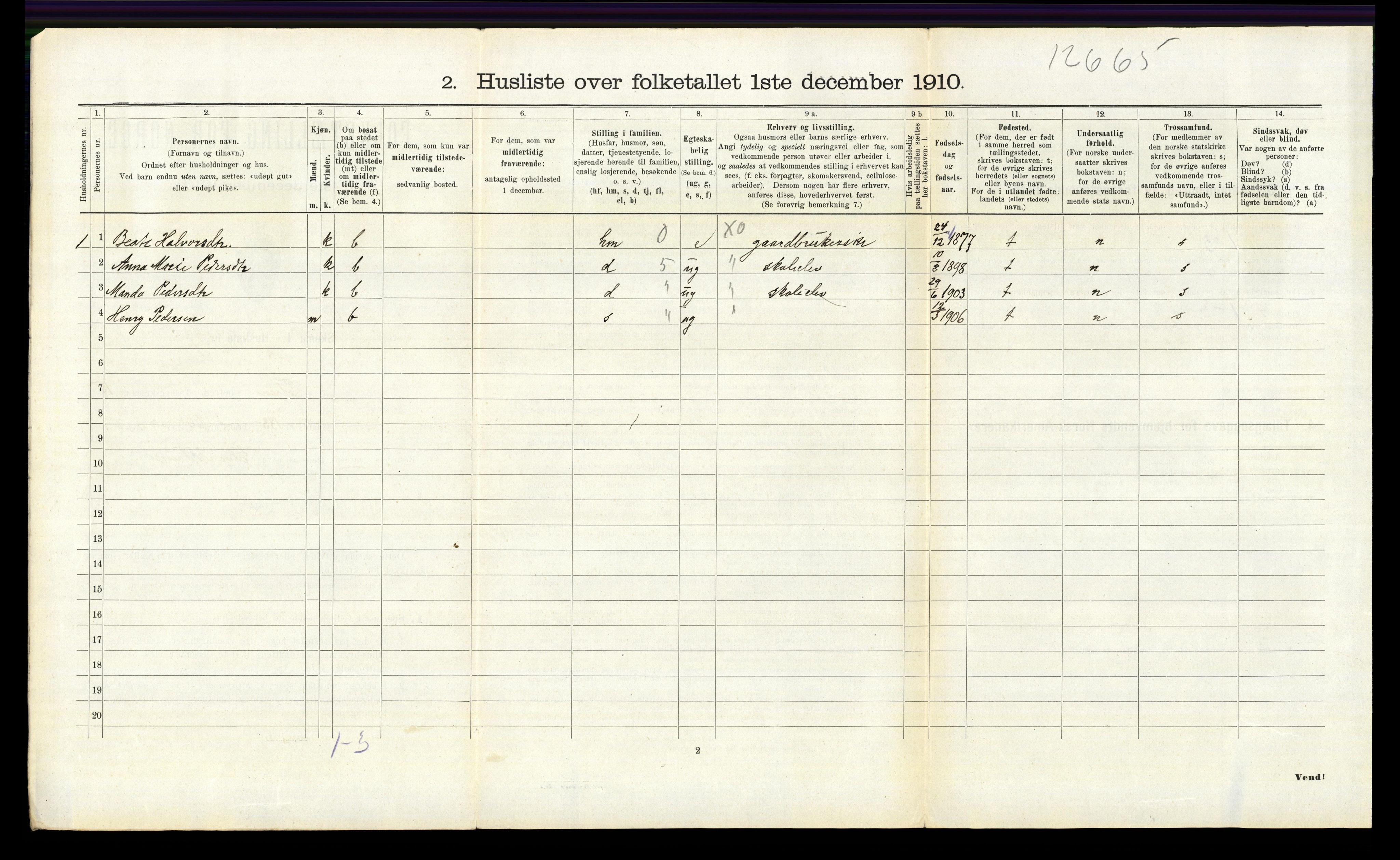 RA, 1910 census for Tolga, 1910, p. 1175