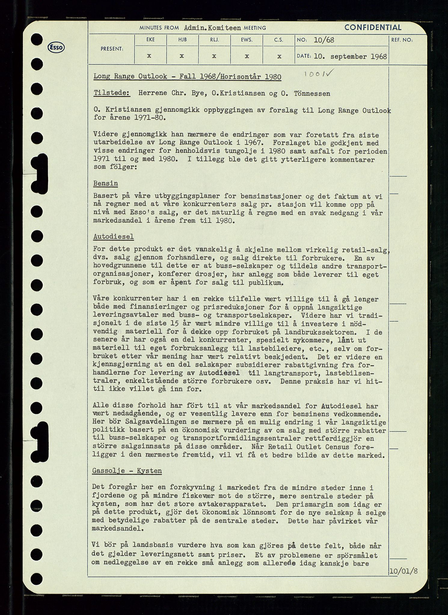 Pa 0982 - Esso Norge A/S, SAST/A-100448/A/Aa/L0002/0004: Den administrerende direksjon Board minutes (styrereferater) / Den administrerende direksjon Board minutes (styrereferater), 1968, p. 85