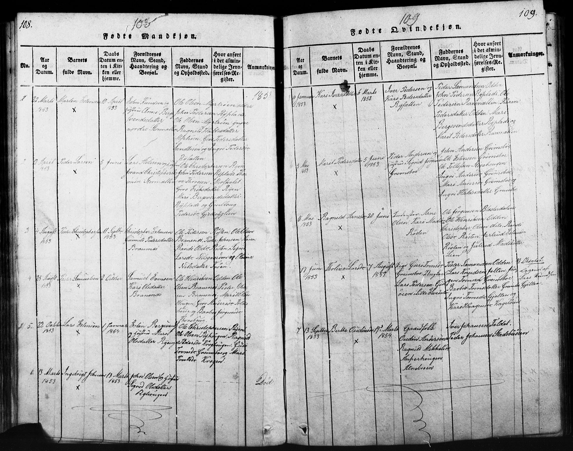 Tynset prestekontor, SAH/PREST-058/H/Ha/Hab/L0003: Parish register (copy) no. 3, 1814-1862, p. 108-109