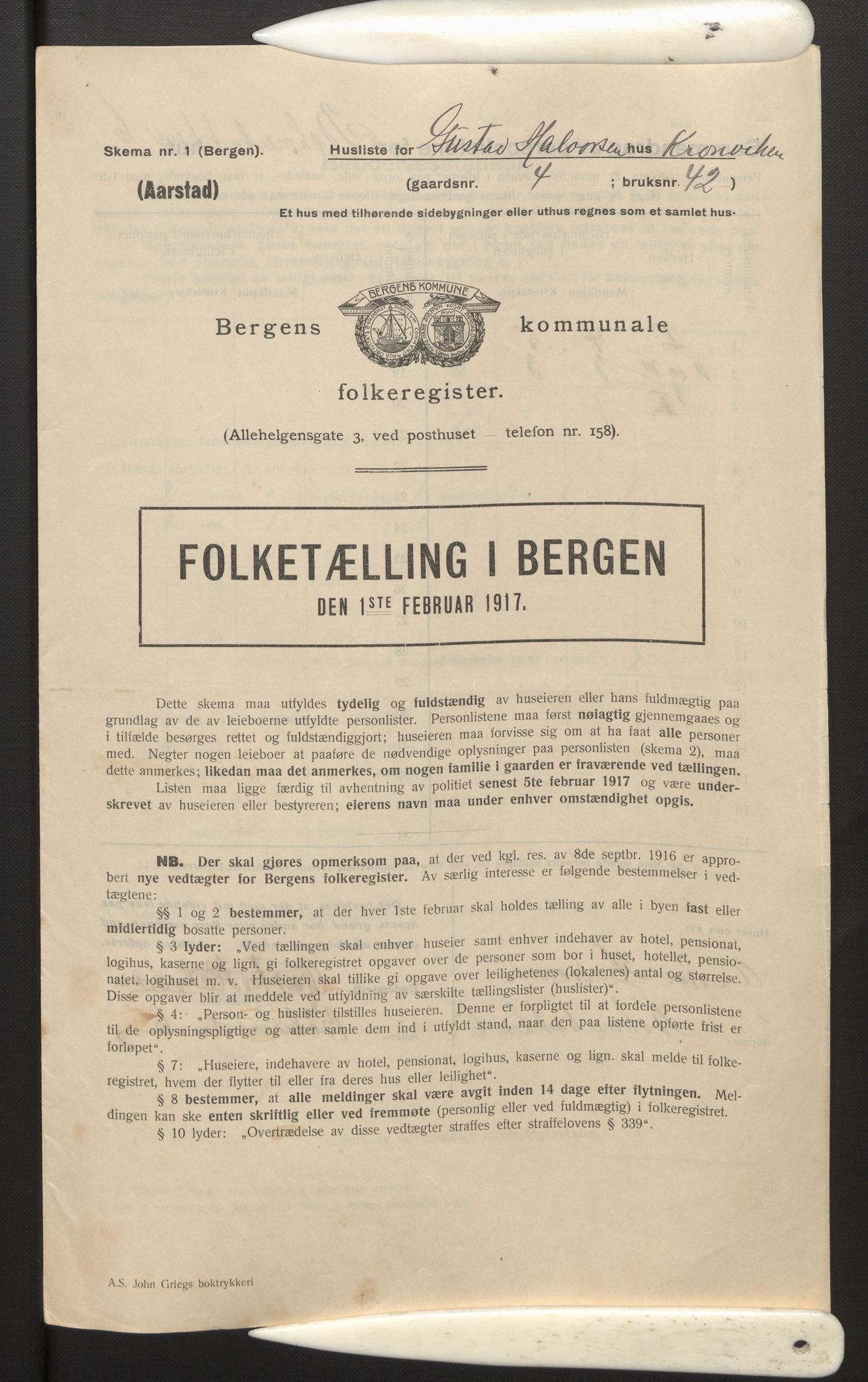 SAB, Municipal Census 1917 for Bergen, 1917, p. 47266