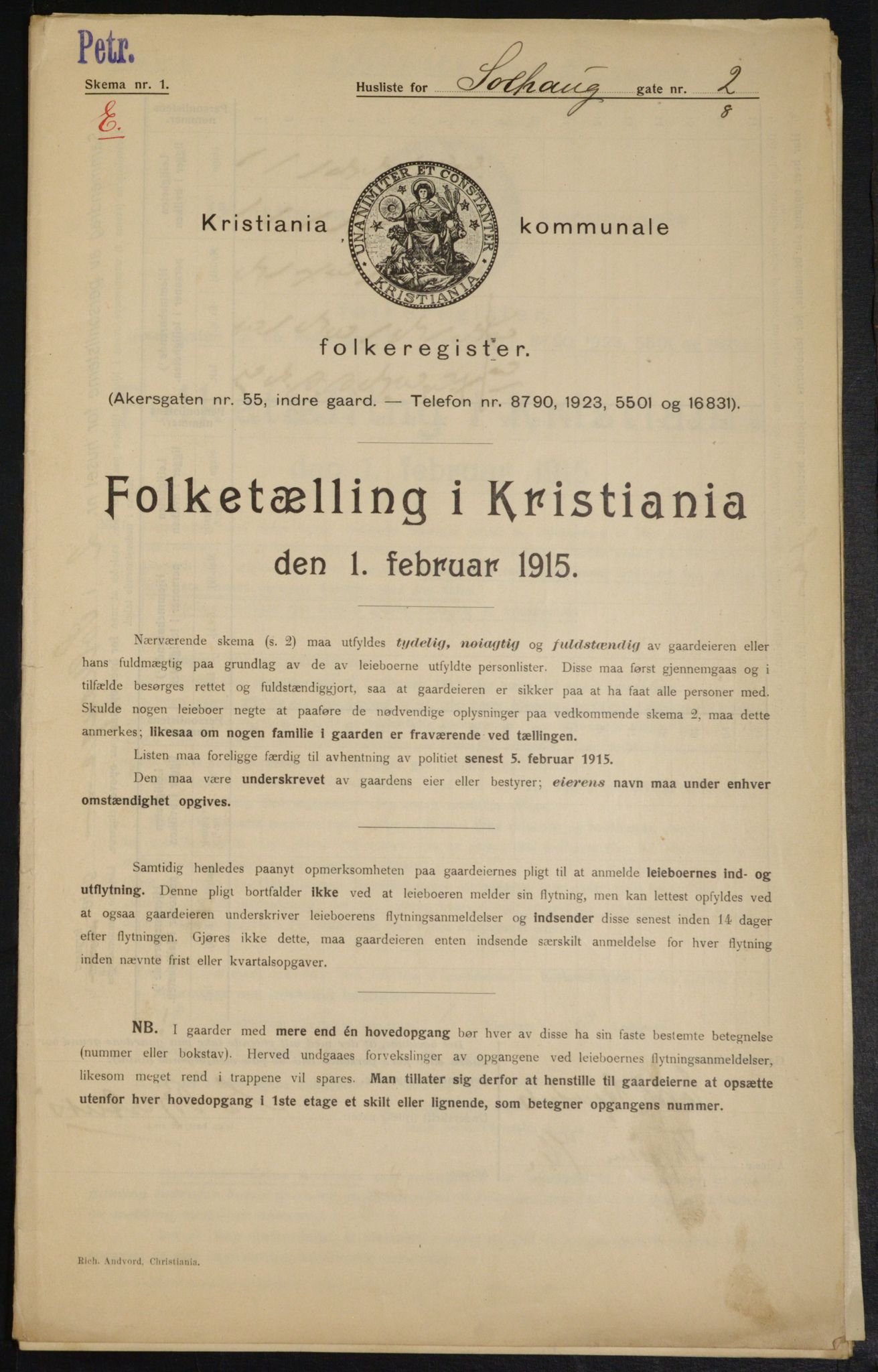 OBA, Municipal Census 1915 for Kristiania, 1915, p. 99252