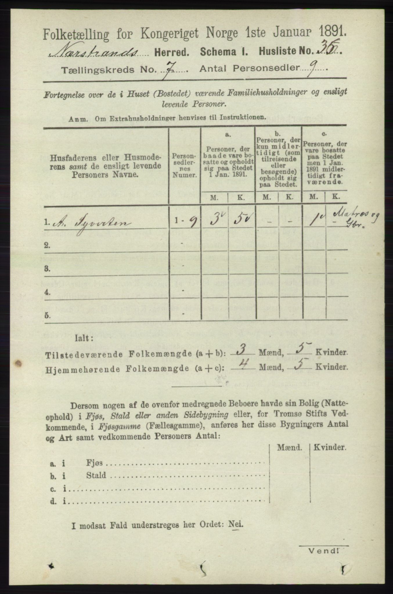 RA, 1891 census for 1139 Nedstrand, 1891, p. 1180