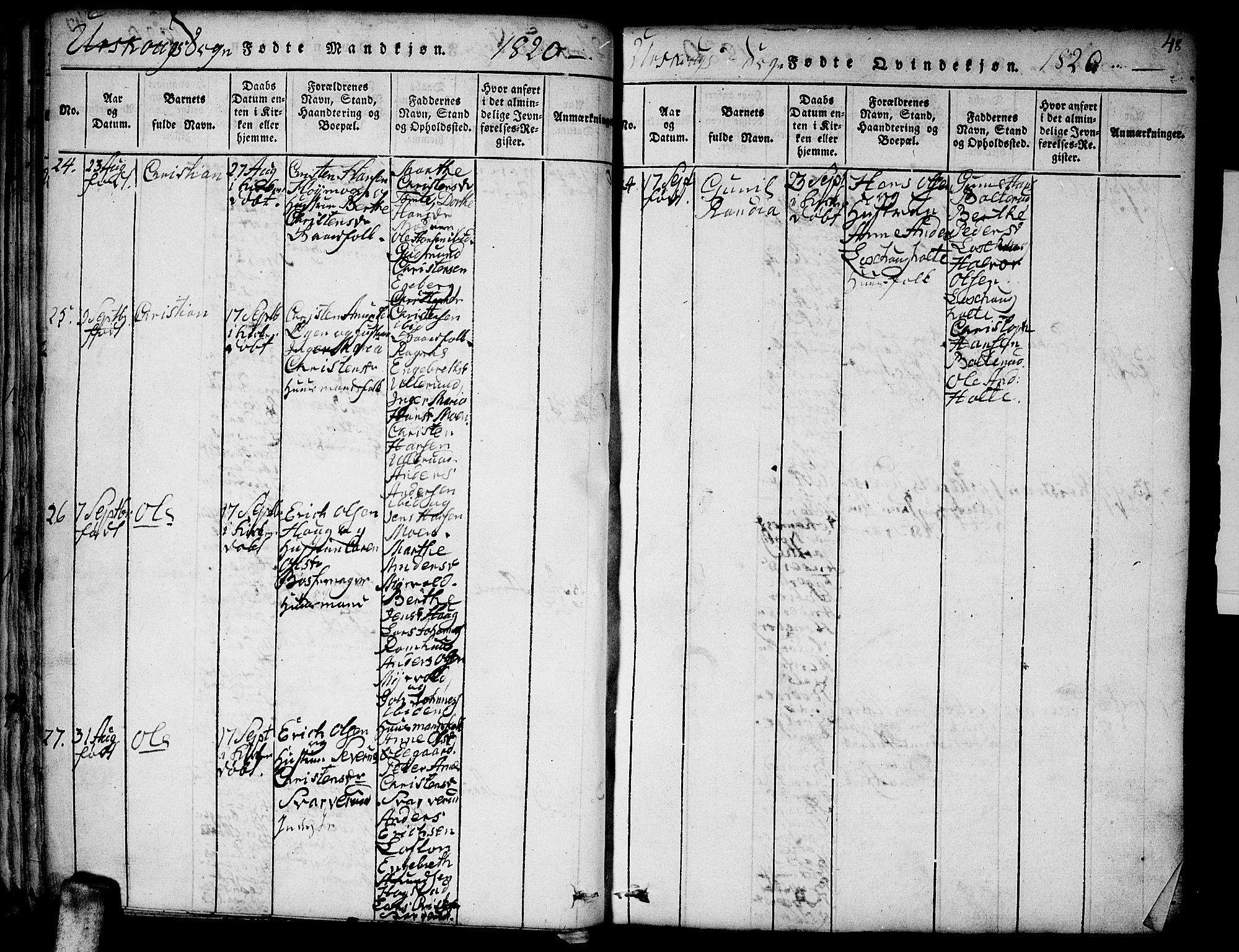 Aurskog prestekontor Kirkebøker, AV/SAO-A-10304a/F/Fa/L0005: Parish register (official) no. I 5, 1814-1829, p. 48