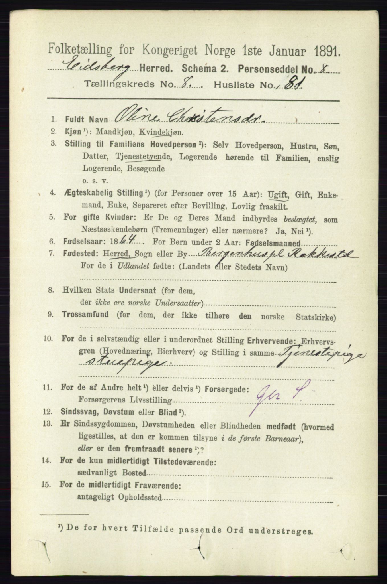 RA, 1891 census for 0125 Eidsberg, 1891, p. 5088