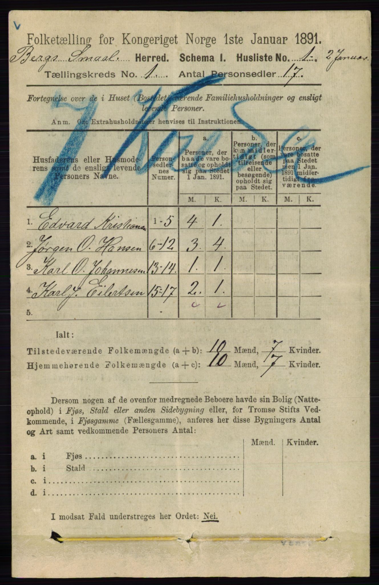 RA, 1891 census for 0116 Berg, 1891, p. 28