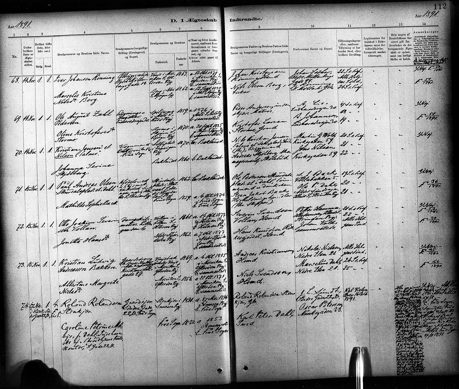 Ministerialprotokoller, klokkerbøker og fødselsregistre - Sør-Trøndelag, SAT/A-1456/604/L0189: Parish register (official) no. 604A10, 1878-1892, p. 112