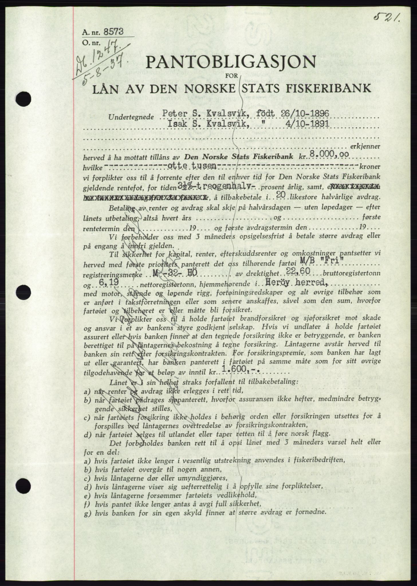 Søre Sunnmøre sorenskriveri, AV/SAT-A-4122/1/2/2C/L0063: Mortgage book no. 57, 1937-1937, Diary no: : 1247/1937