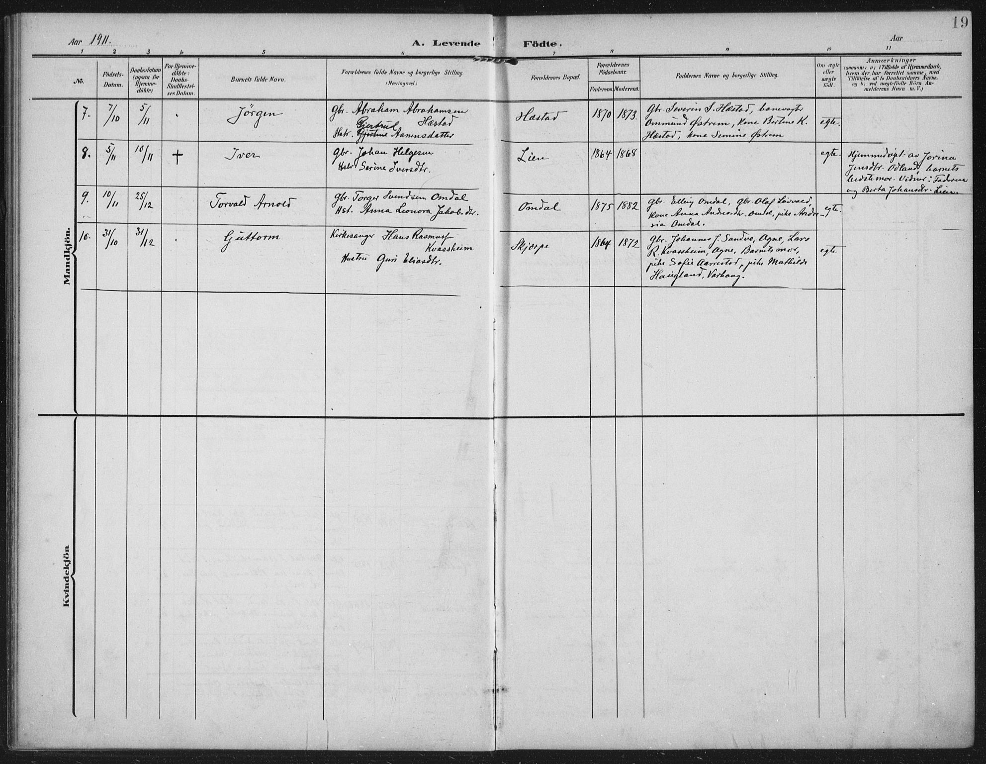 Helleland sokneprestkontor, AV/SAST-A-101810: Parish register (official) no. A 12, 1906-1923, p. 19