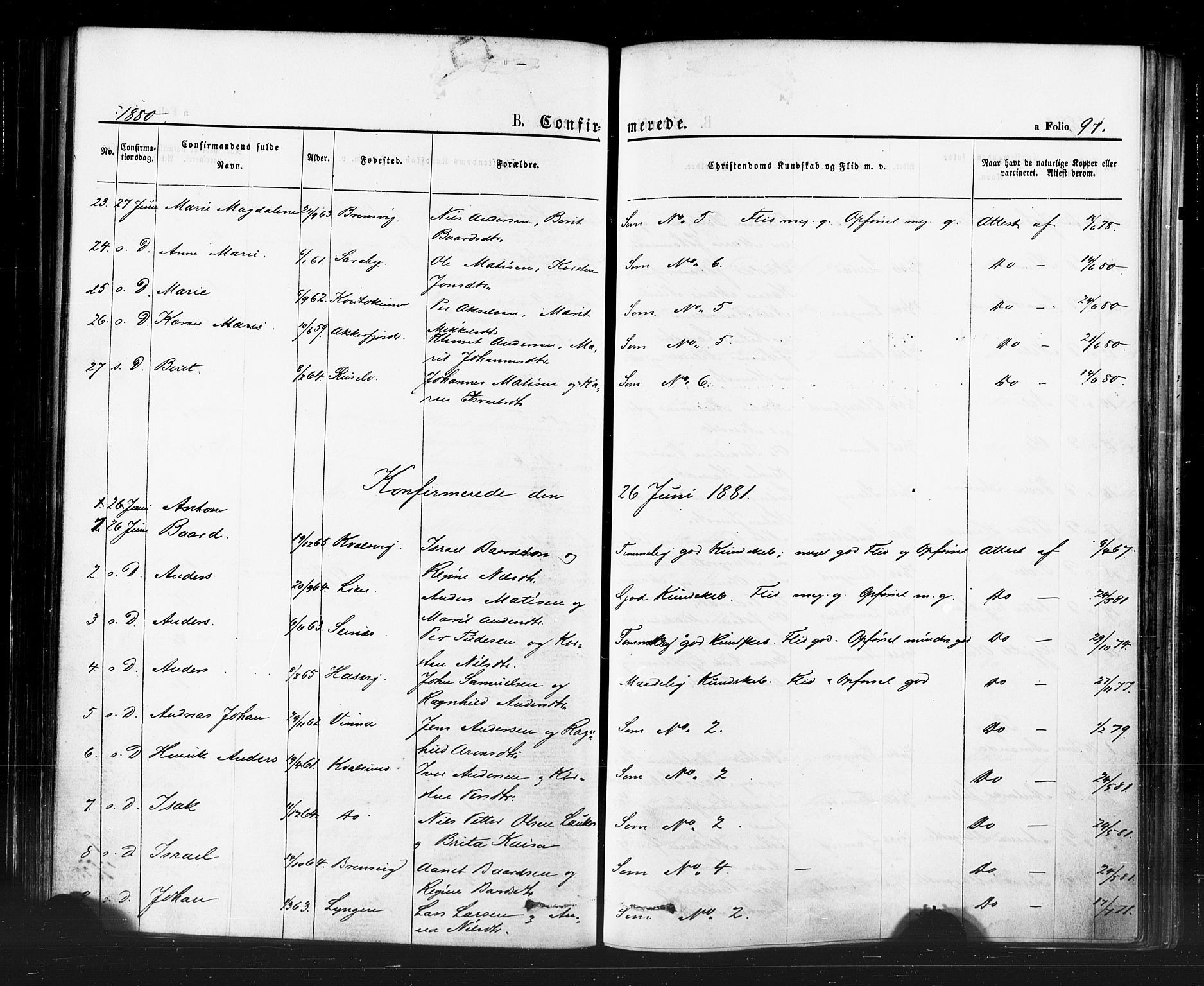 Hammerfest sokneprestkontor, SATØ/S-1347/H/Ha/L0007.kirke: Parish register (official) no. 7, 1869-1884, p. 97
