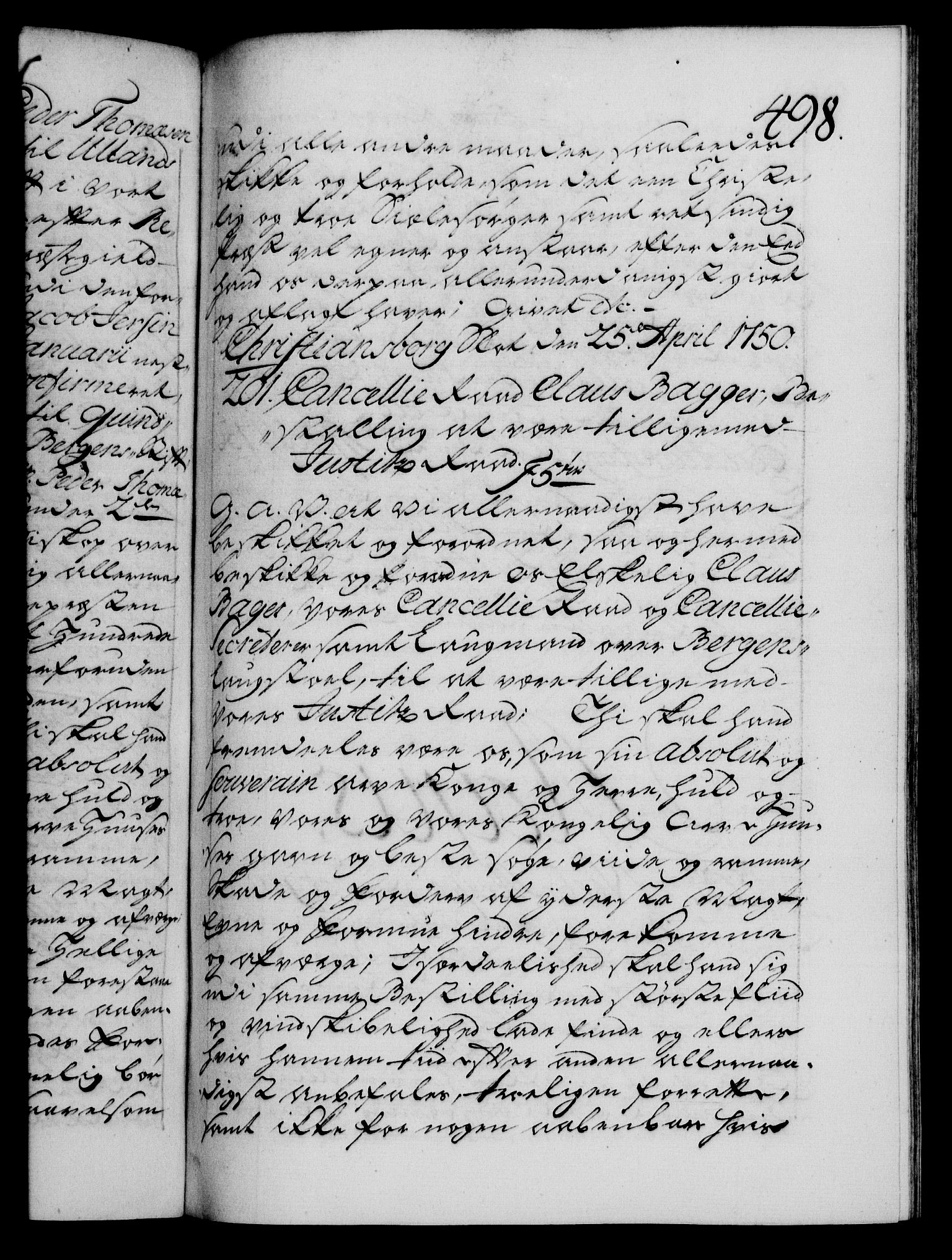 Danske Kanselli 1572-1799, AV/RA-EA-3023/F/Fc/Fca/Fcaa/L0036: Norske registre, 1749-1750, p. 498a