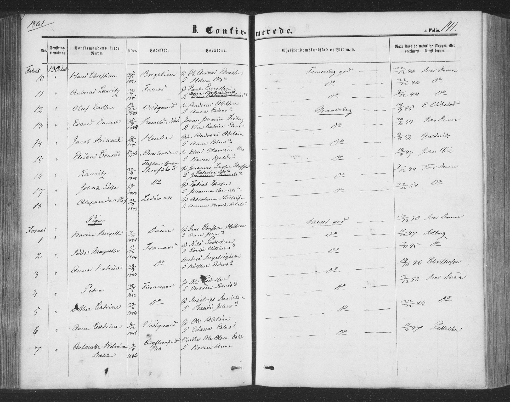 Ministerialprotokoller, klokkerbøker og fødselsregistre - Nord-Trøndelag, SAT/A-1458/773/L0615: Parish register (official) no. 773A06, 1857-1870, p. 141