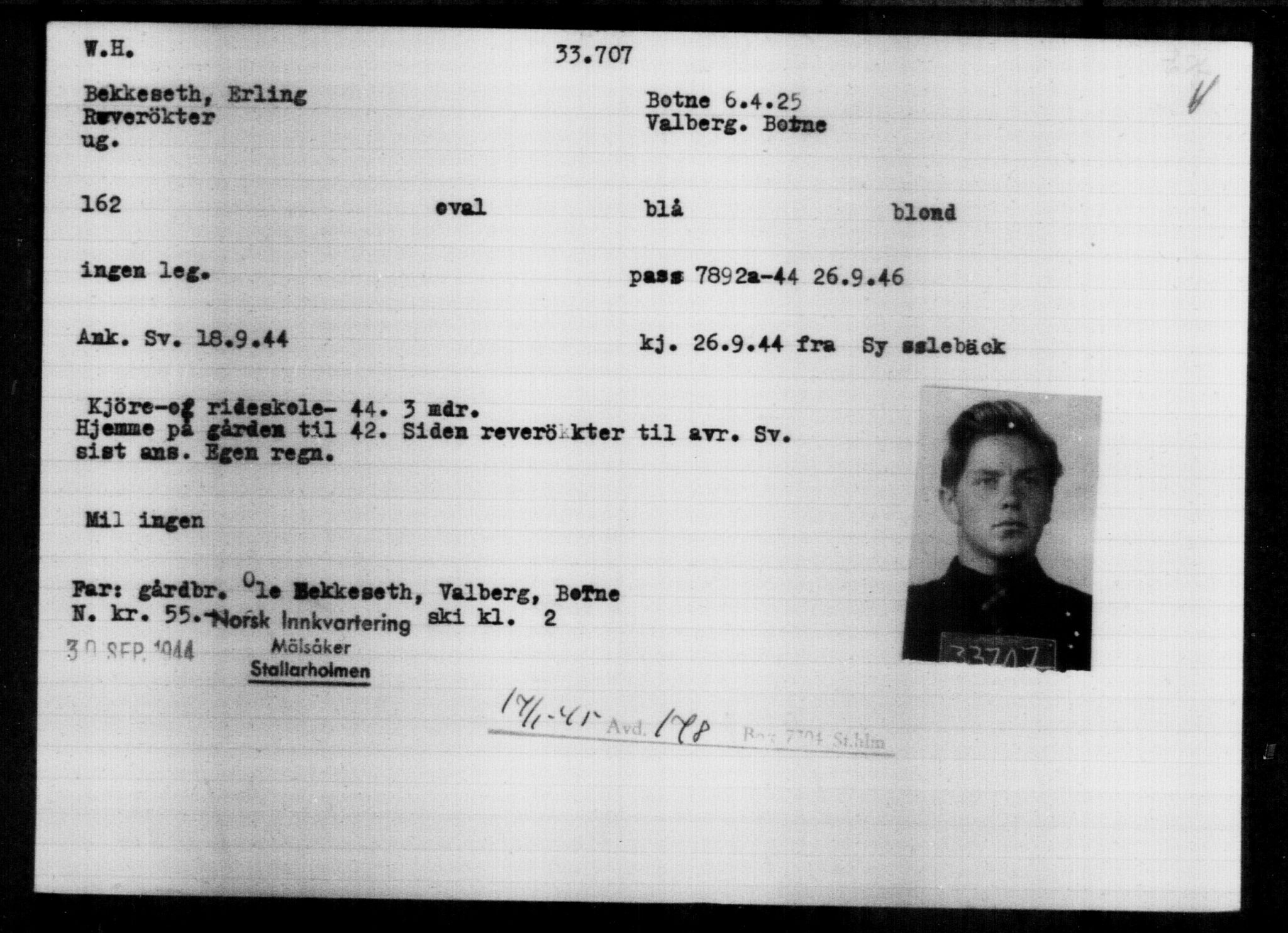 Utenriksstasjonene, Legasjonen i Stockholm, Flyktningkontoret, AV/RA-S-6753/V/Va/L0013: Kjesäterkartoteket, flyktninger med registreringsnr. 31500-34731, 1940-1945, p. 2328