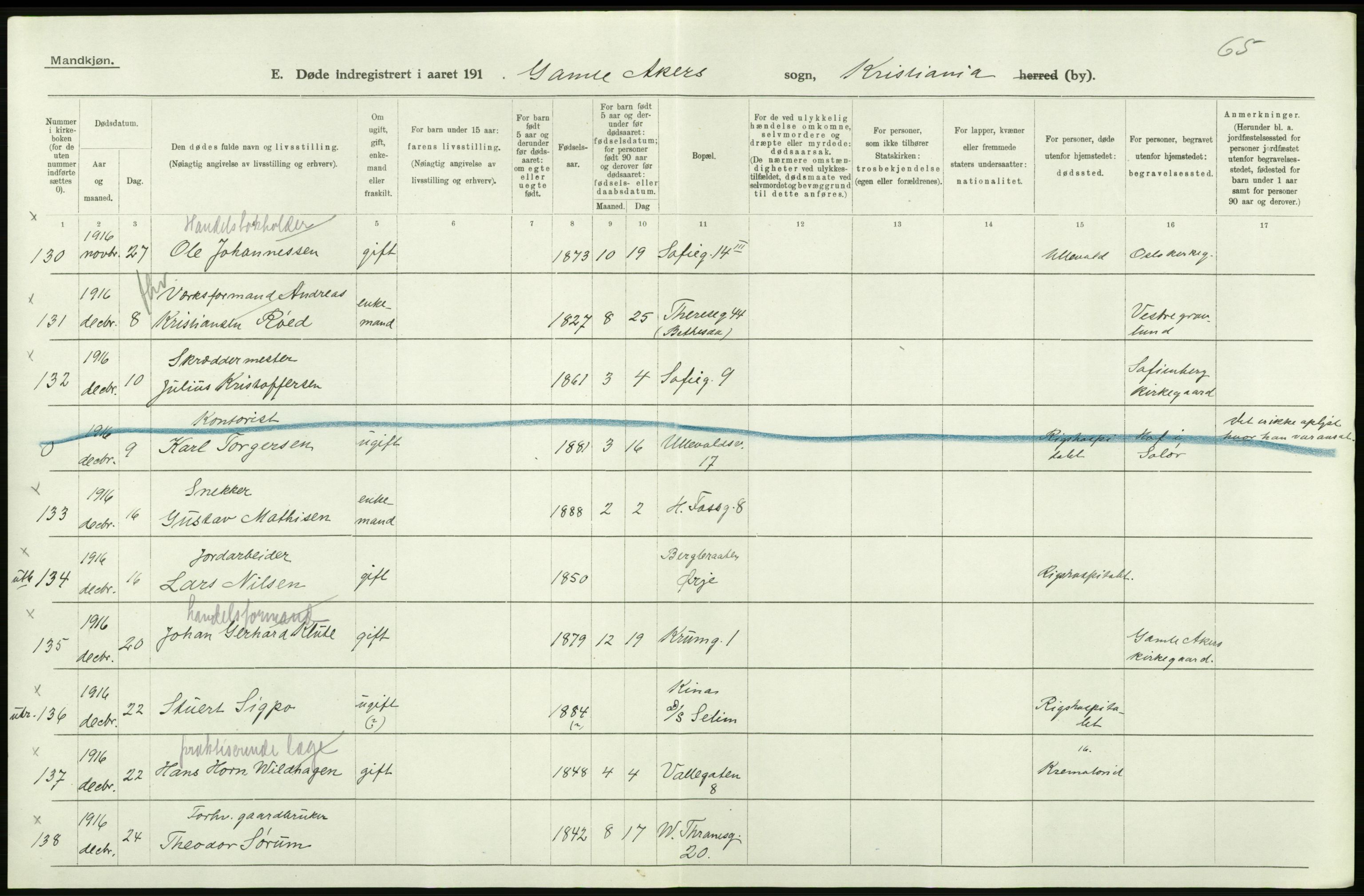 Statistisk sentralbyrå, Sosiodemografiske emner, Befolkning, AV/RA-S-2228/D/Df/Dfb/Dfbf/L0010: Kristiania: Døde, dødfødte., 1916, p. 300