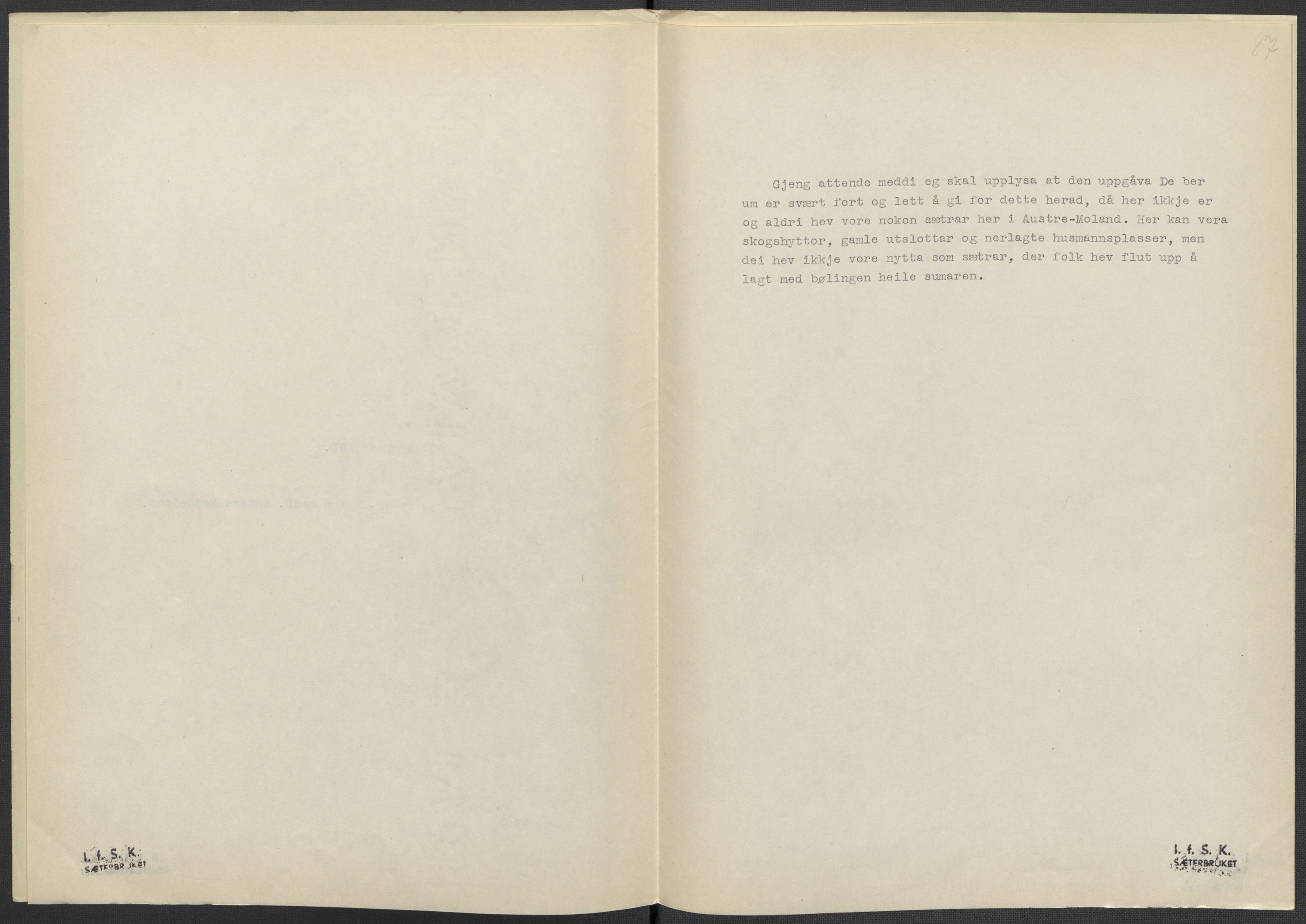 Instituttet for sammenlignende kulturforskning, AV/RA-PA-0424/F/Fc/L0008/0001: Eske B8: / Aust-Agder (perm XIX), 1932-1938, p. 87