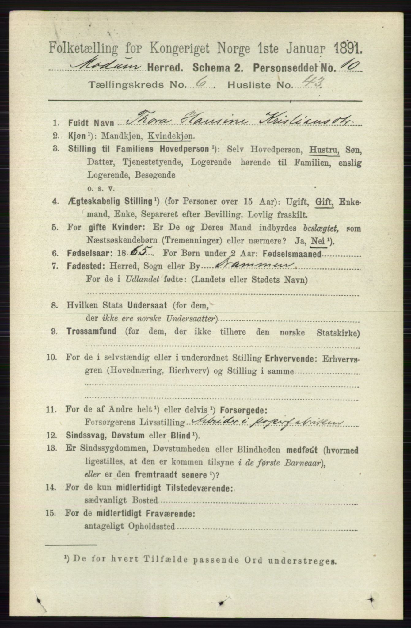 RA, 1891 census for 0623 Modum, 1891, p. 2558