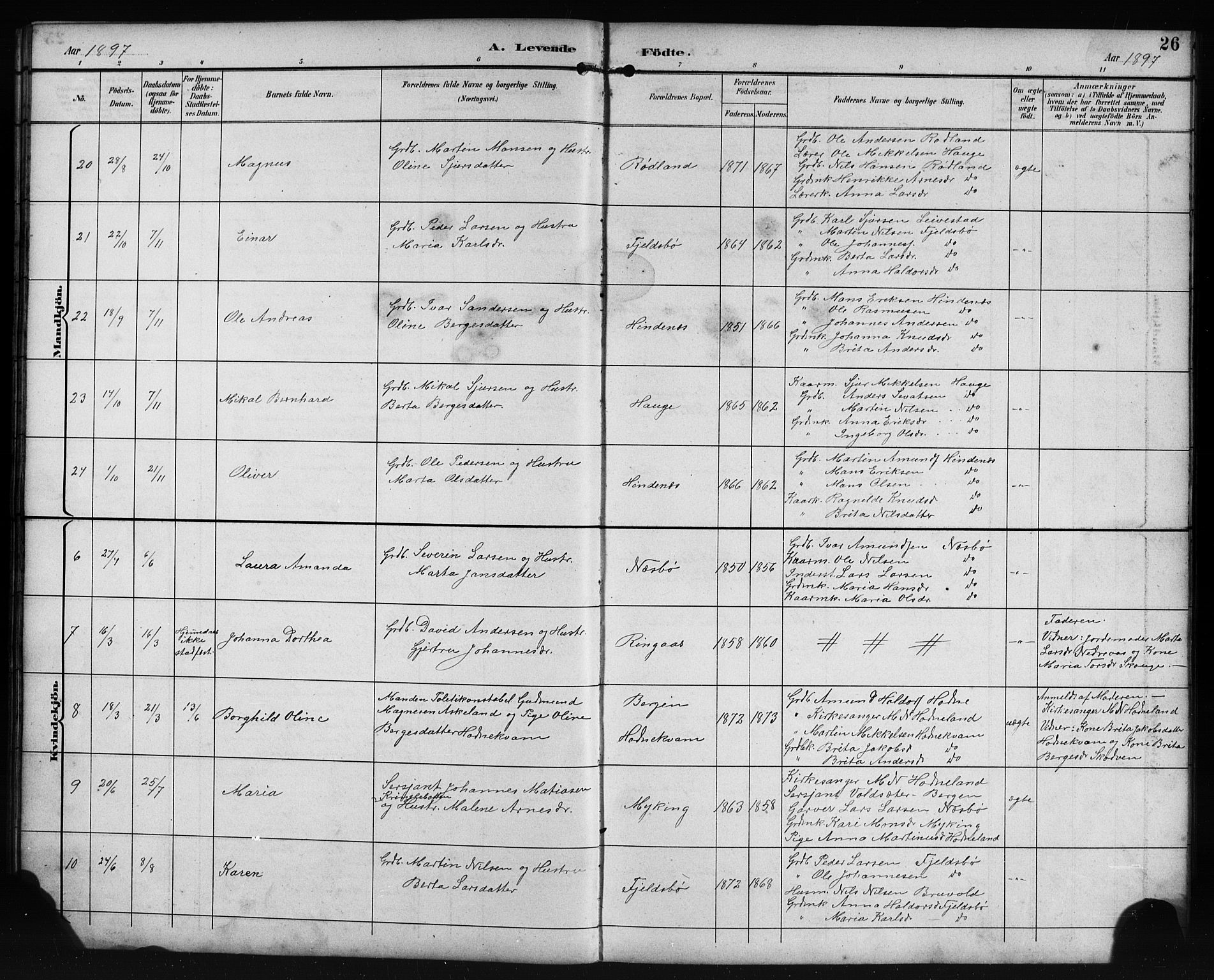 Lindås Sokneprestembete, SAB/A-76701/H/Hab: Parish register (copy) no. E 3, 1892-1905, p. 26