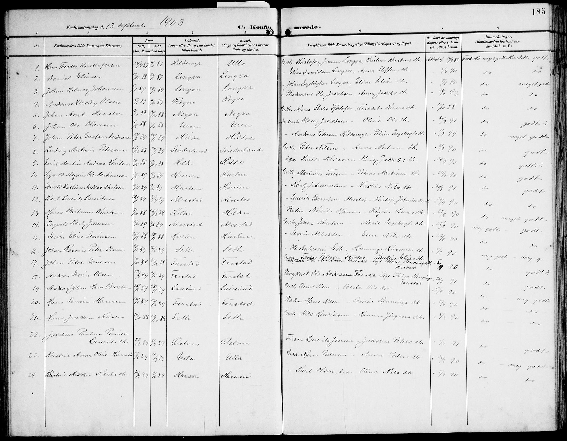 Ministerialprotokoller, klokkerbøker og fødselsregistre - Møre og Romsdal, AV/SAT-A-1454/536/L0511: Parish register (copy) no. 536C06, 1899-1944, p. 185