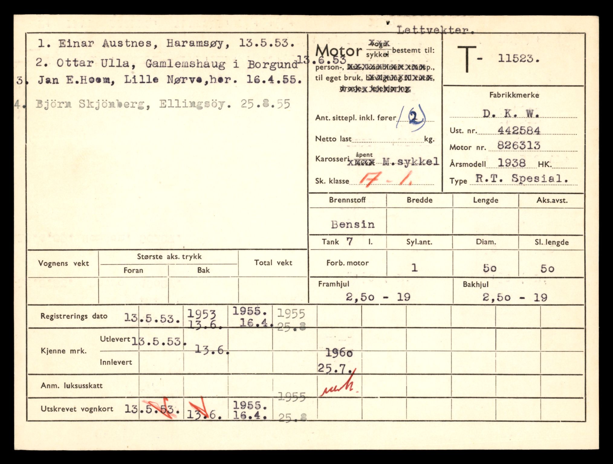 Møre og Romsdal vegkontor - Ålesund trafikkstasjon, SAT/A-4099/F/Fe/L0029: Registreringskort for kjøretøy T 11430 - T 11619, 1927-1998, p. 1686