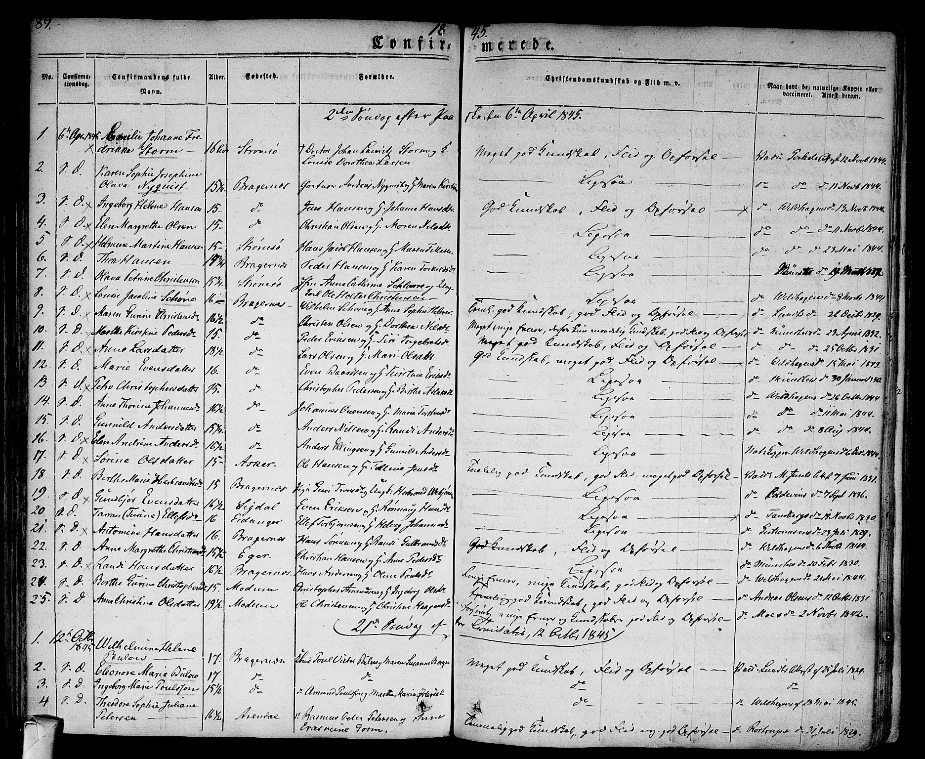 Bragernes kirkebøker, SAKO/A-6/F/Fc/L0001: Parish register (official) no. III 1, 1830-1853, p. 87