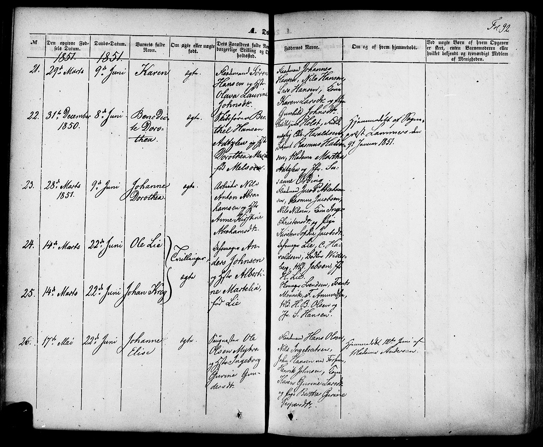 Skien kirkebøker, AV/SAKO-A-302/F/Fa/L0006a: Parish register (official) no. 6A, 1843-1856, p. 92