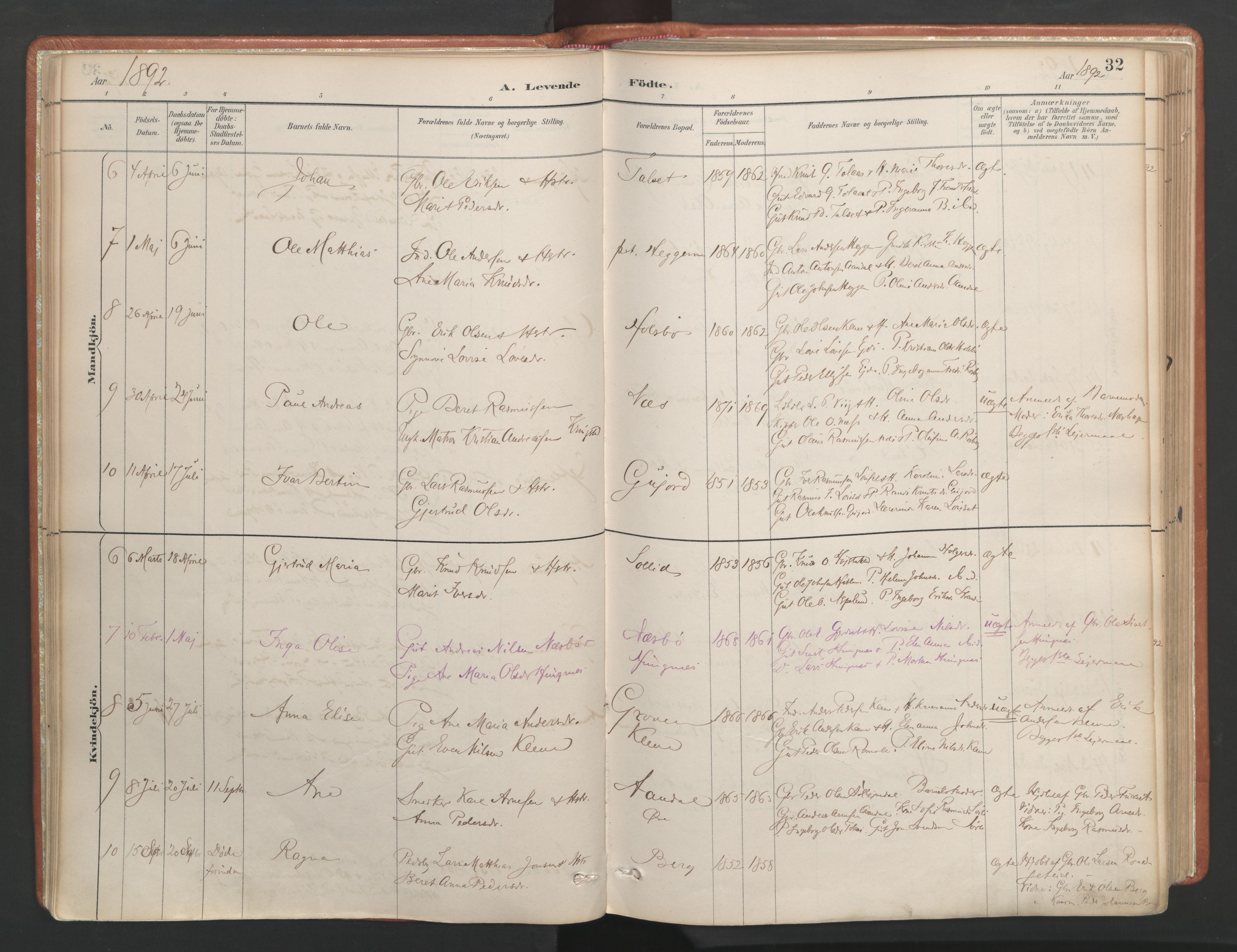 Ministerialprotokoller, klokkerbøker og fødselsregistre - Møre og Romsdal, AV/SAT-A-1454/557/L0682: Parish register (official) no. 557A04, 1887-1970, p. 32