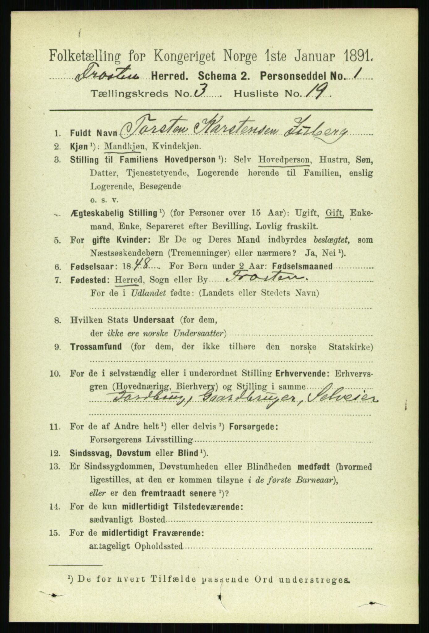 RA, 1891 census for 1717 Frosta, 1891, p. 2004