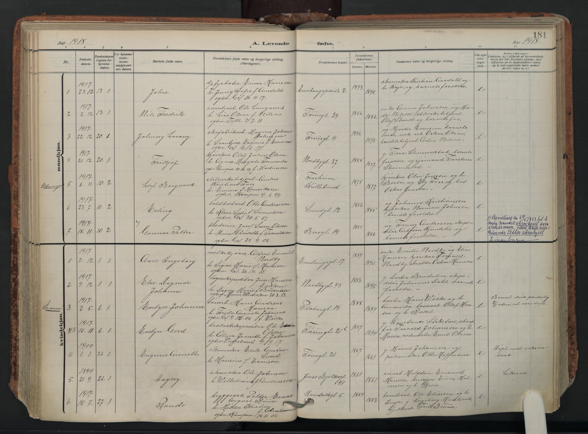 Grønland prestekontor Kirkebøker, AV/SAO-A-10848/F/Fa/L0018: Parish register (official) no. 18, 1911-1945, p. 181