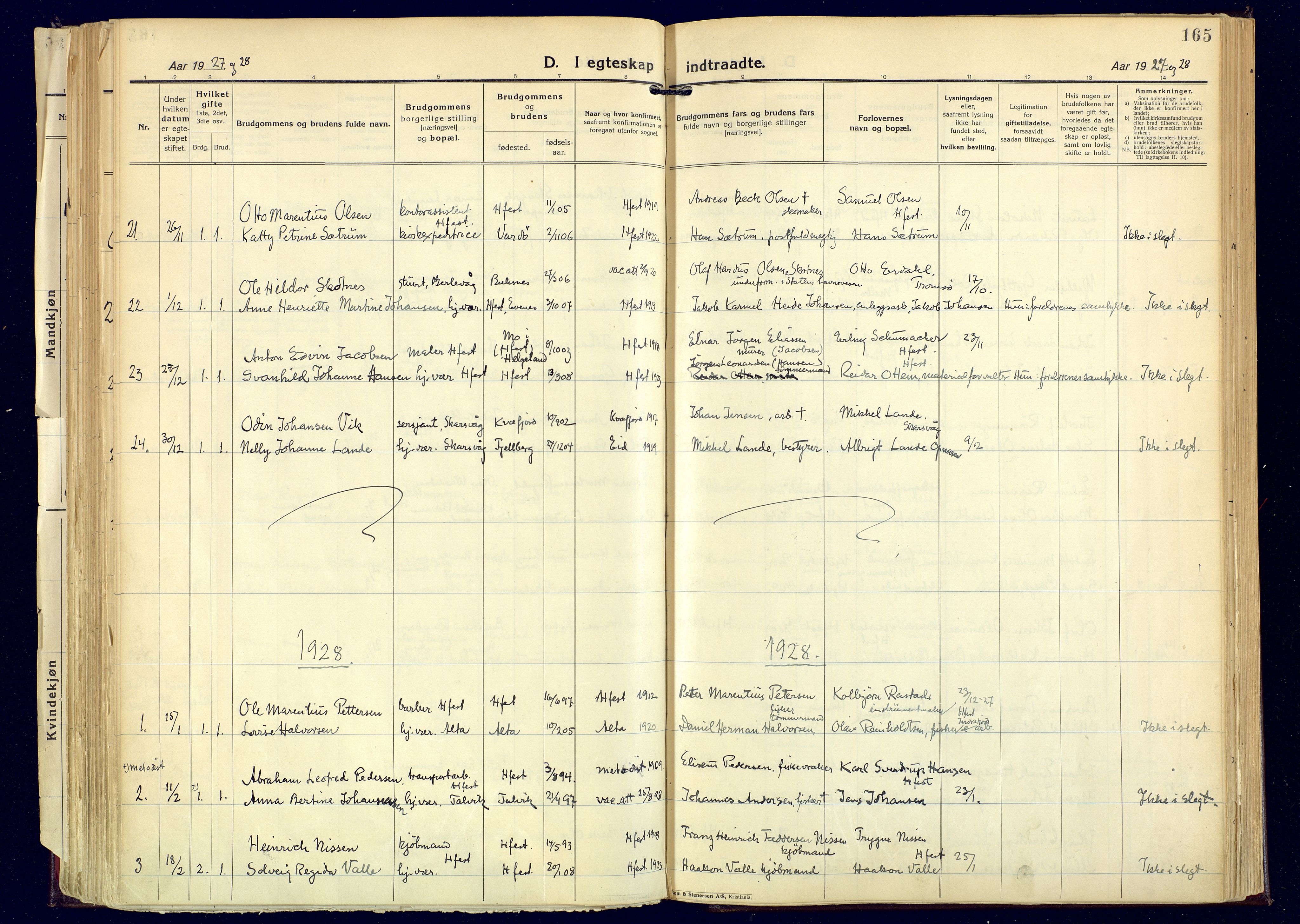 Hammerfest sokneprestkontor, SATØ/S-1347: Parish register (official) no. 17, 1923-1933, p. 165