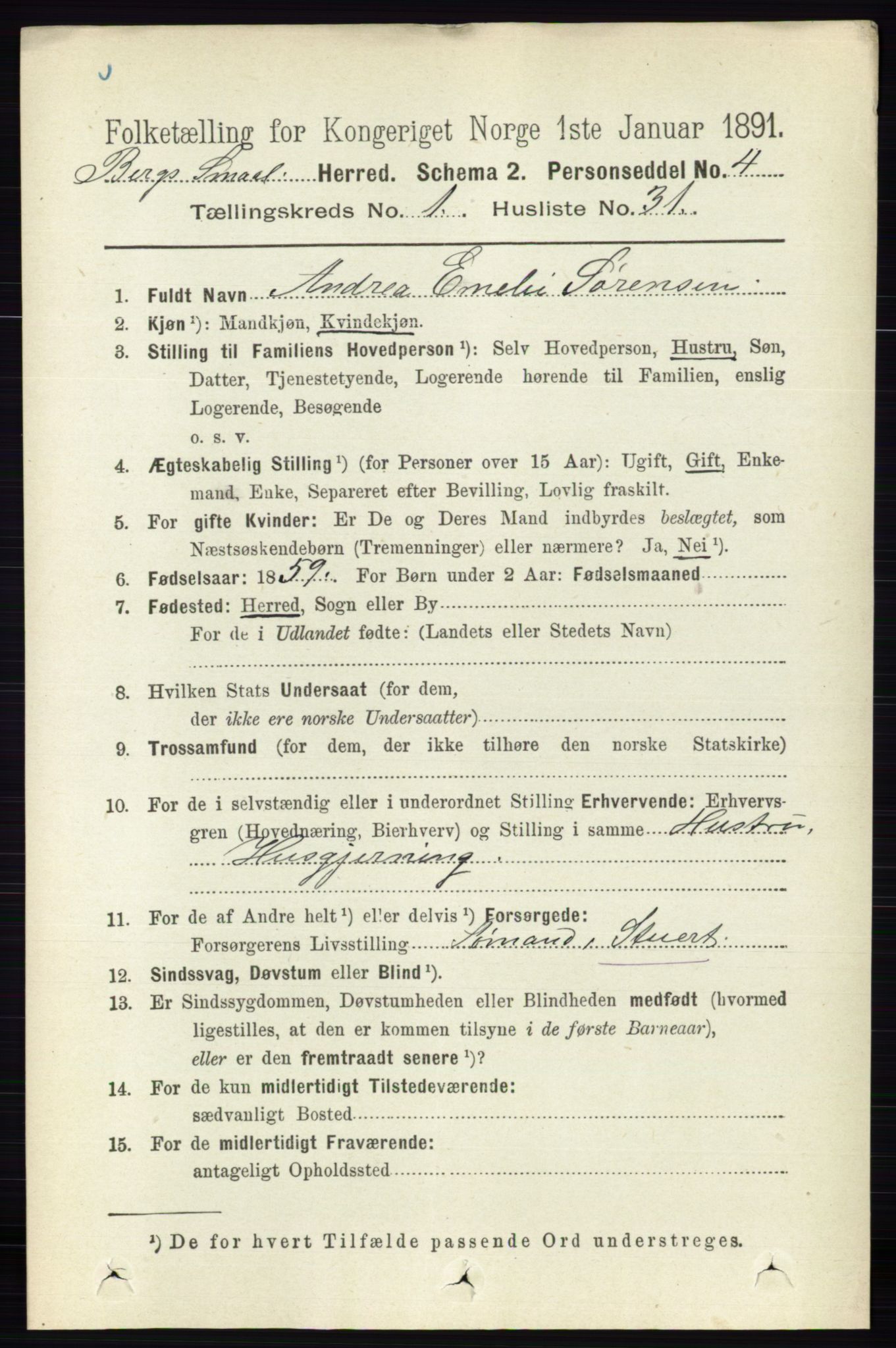 RA, 1891 census for 0116 Berg, 1891, p. 328