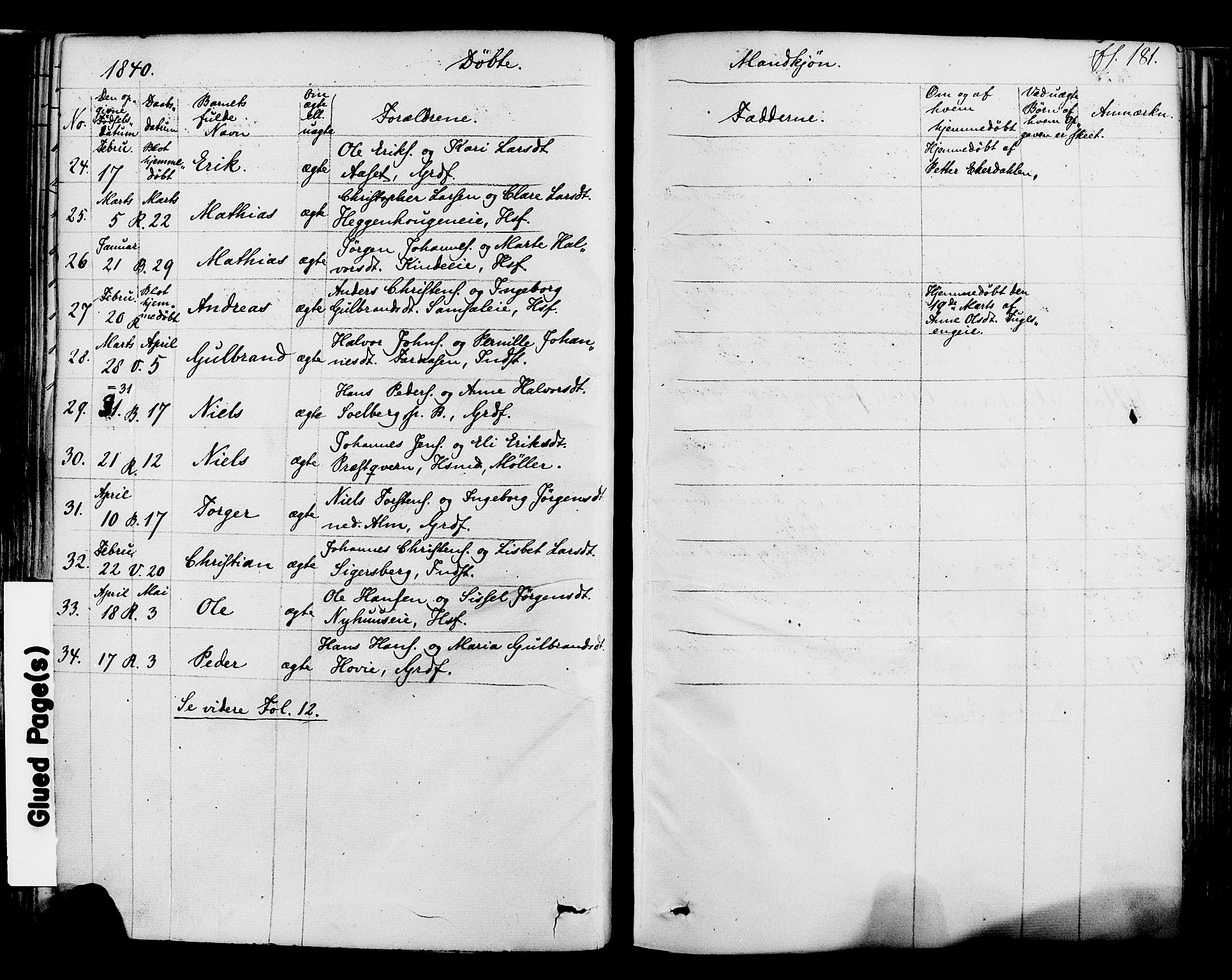 Ringsaker prestekontor, SAH/PREST-014/K/Ka/L0008: Parish register (official) no. 8, 1837-1850, p. 181